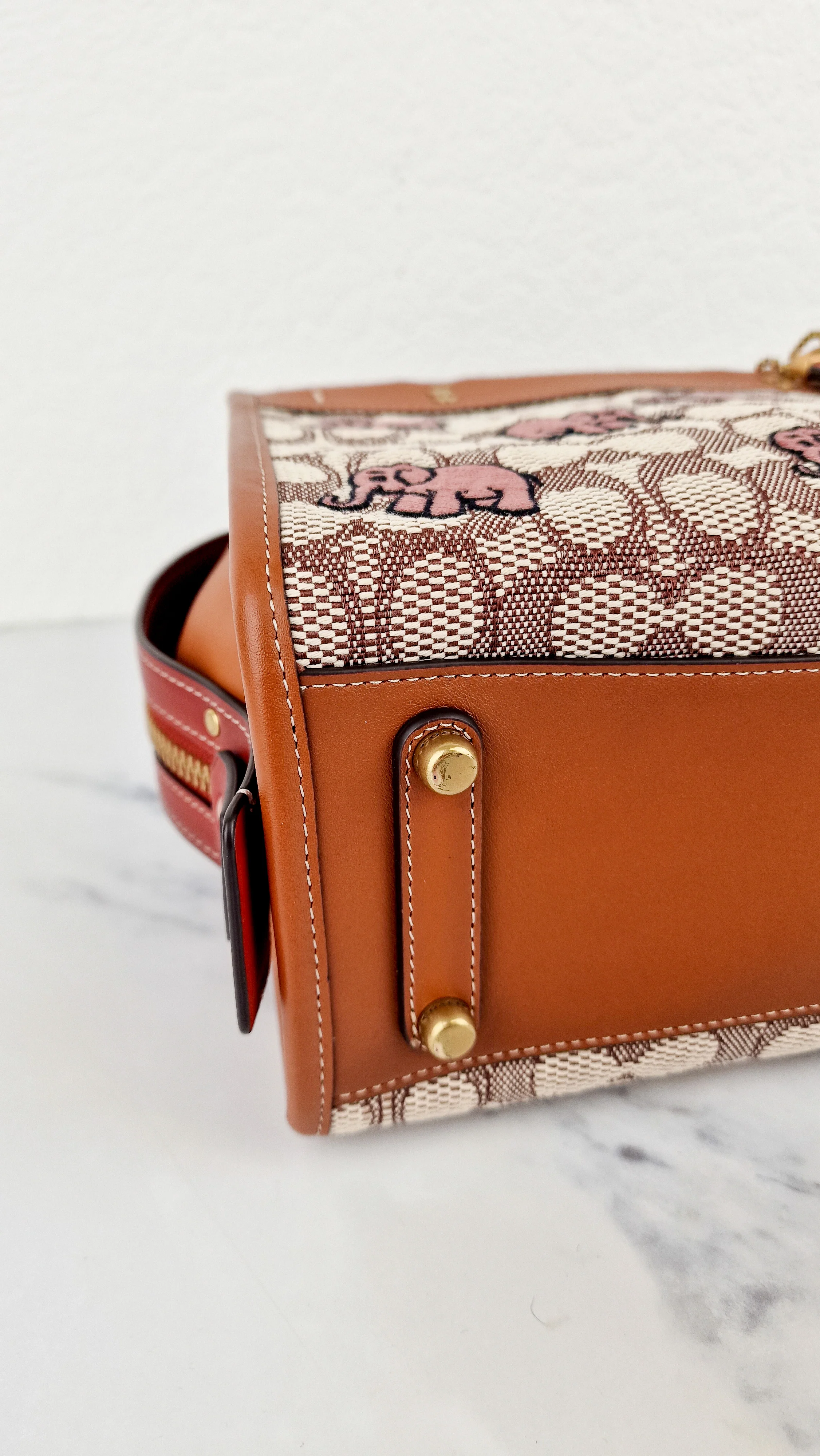 Coach Rogue 25 Signature Textile Jacquard with Embroidered Pink Elephants 1941 Handbag - Coach C6165 - Image 8