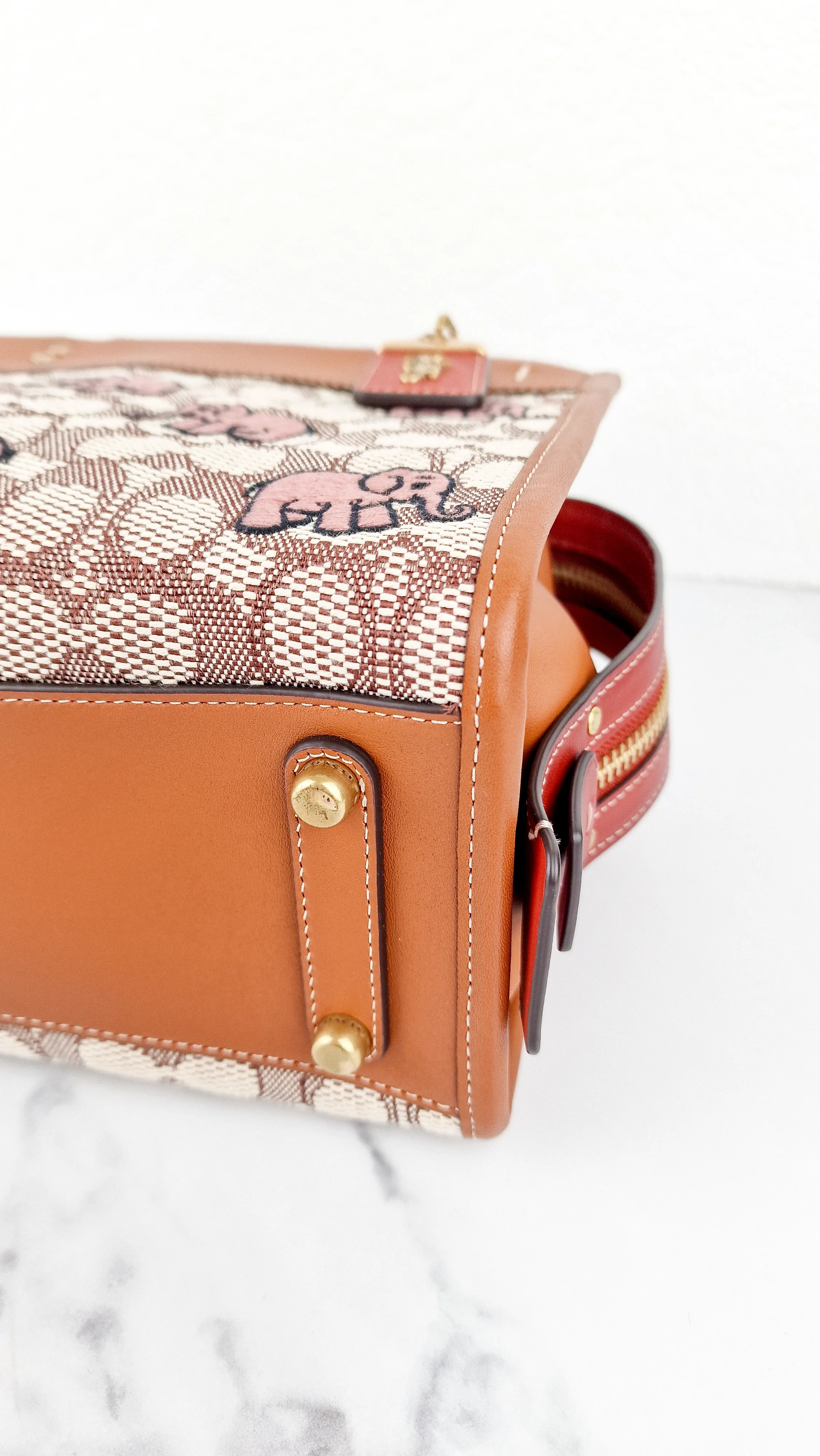 Coach Rogue 25 Signature Textile Jacquard with Embroidered Pink Elephants 1941 Handbag - Coach C6165 - Image 9