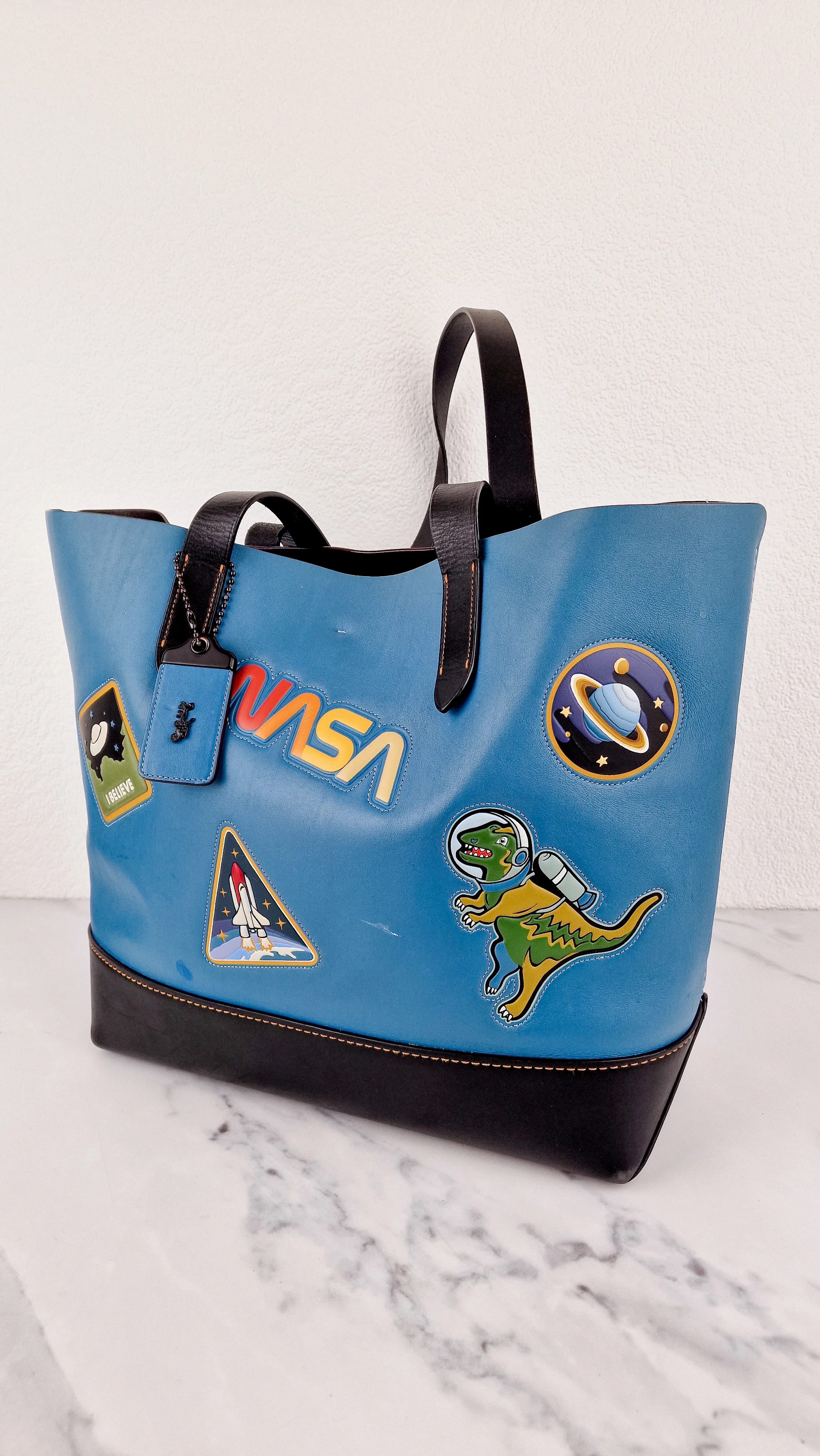 RARE Coach 1941 Gotham Tote with Space Patches Nasa Bag With Space Rexy in Blue & Black Leather Colorblock - Coach 11487 - Image 2