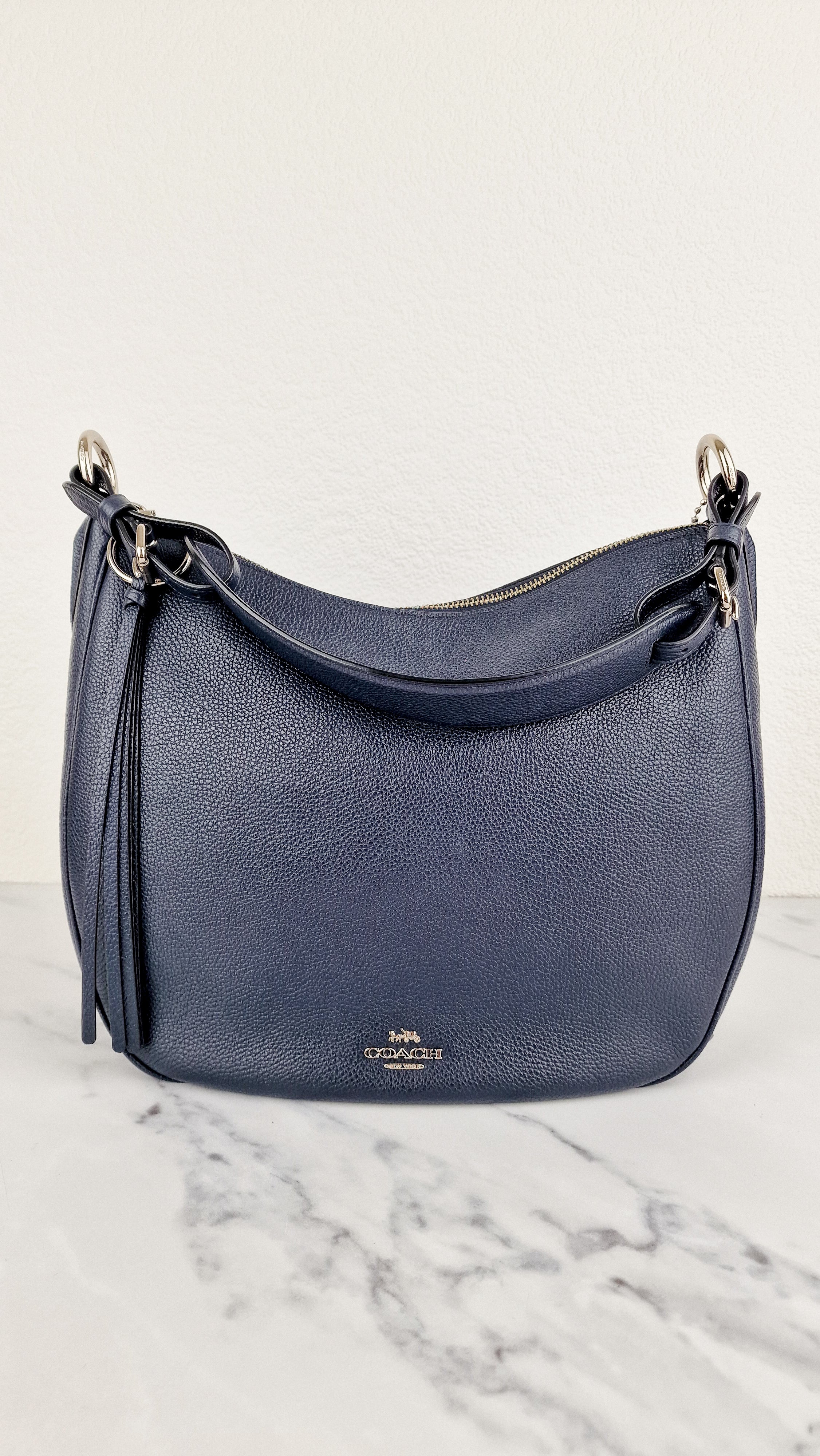 Coach Sutton Hobo Bag in Navy Blue Pebble Leather - Shoulder Bag - Coach 35593