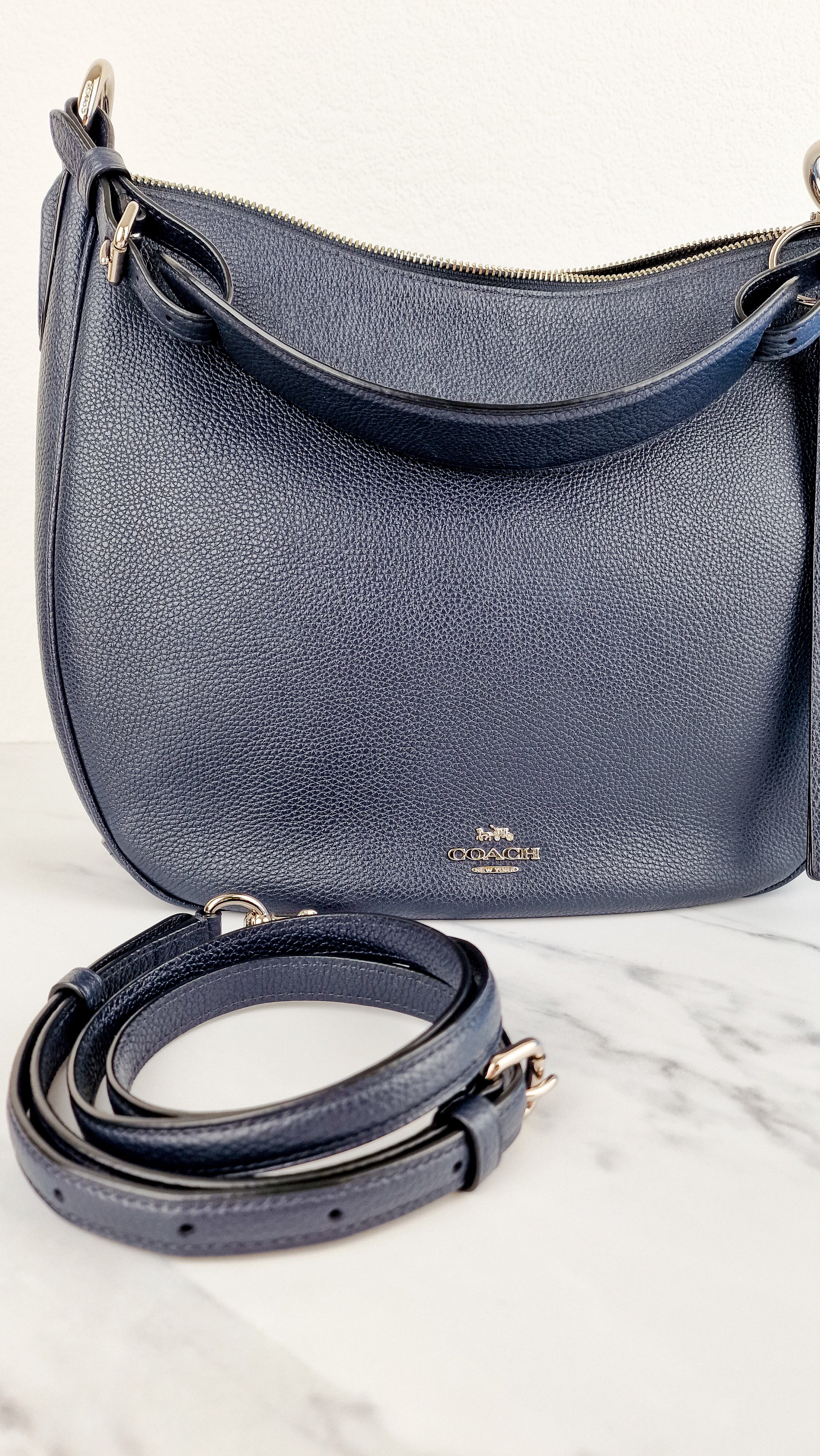 Coach Sutton Hobo Bag in Navy Blue Pebble Leather - Shoulder Bag - Coach 35593 - Image 16