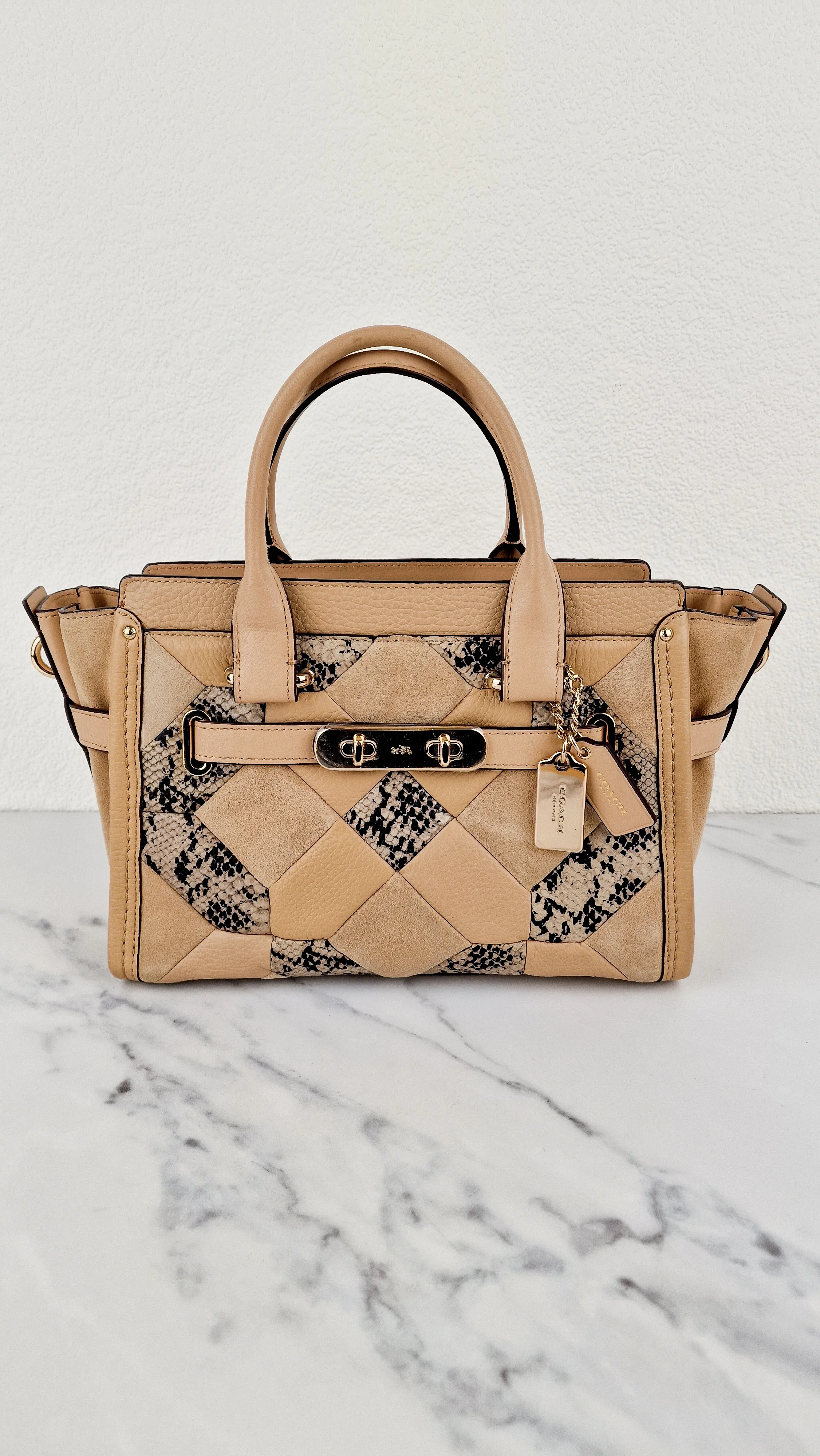 Coach Swagger 27 Patchwork Beechwood Patchwork & Snake Embossed Leather & Suede - Coach 37188