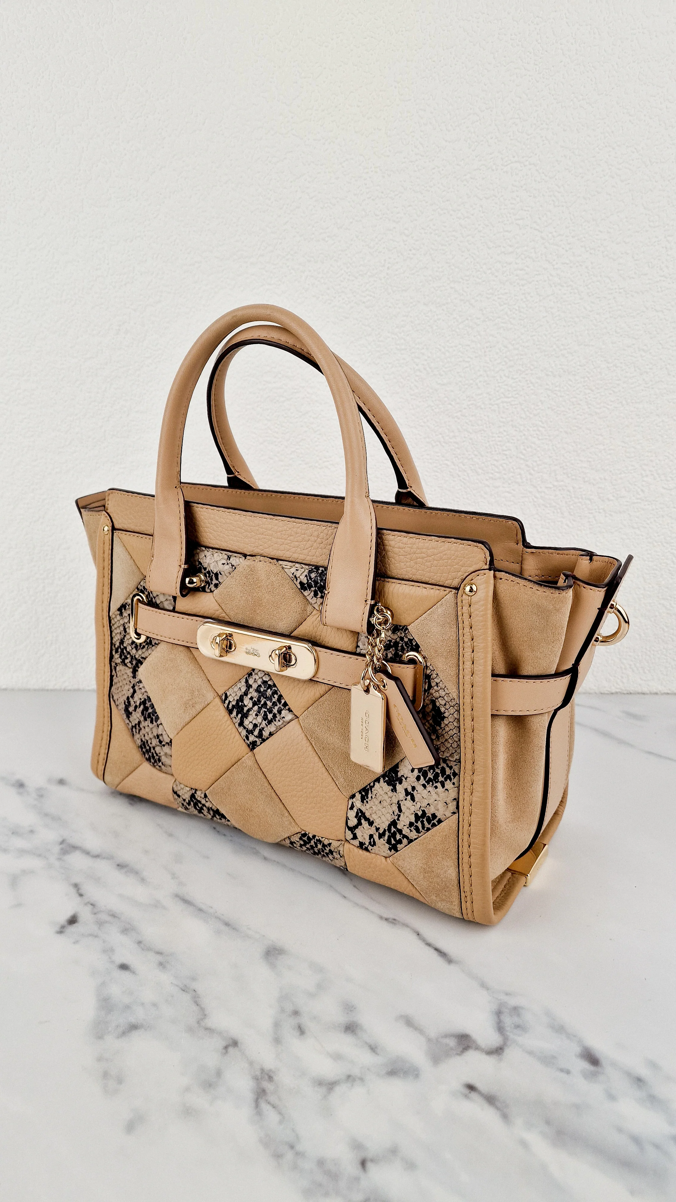 Coach Swagger 27 Patchwork Beechwood Patchwork & Snake Embossed Leather & Suede - Coach 37188 - Image 4