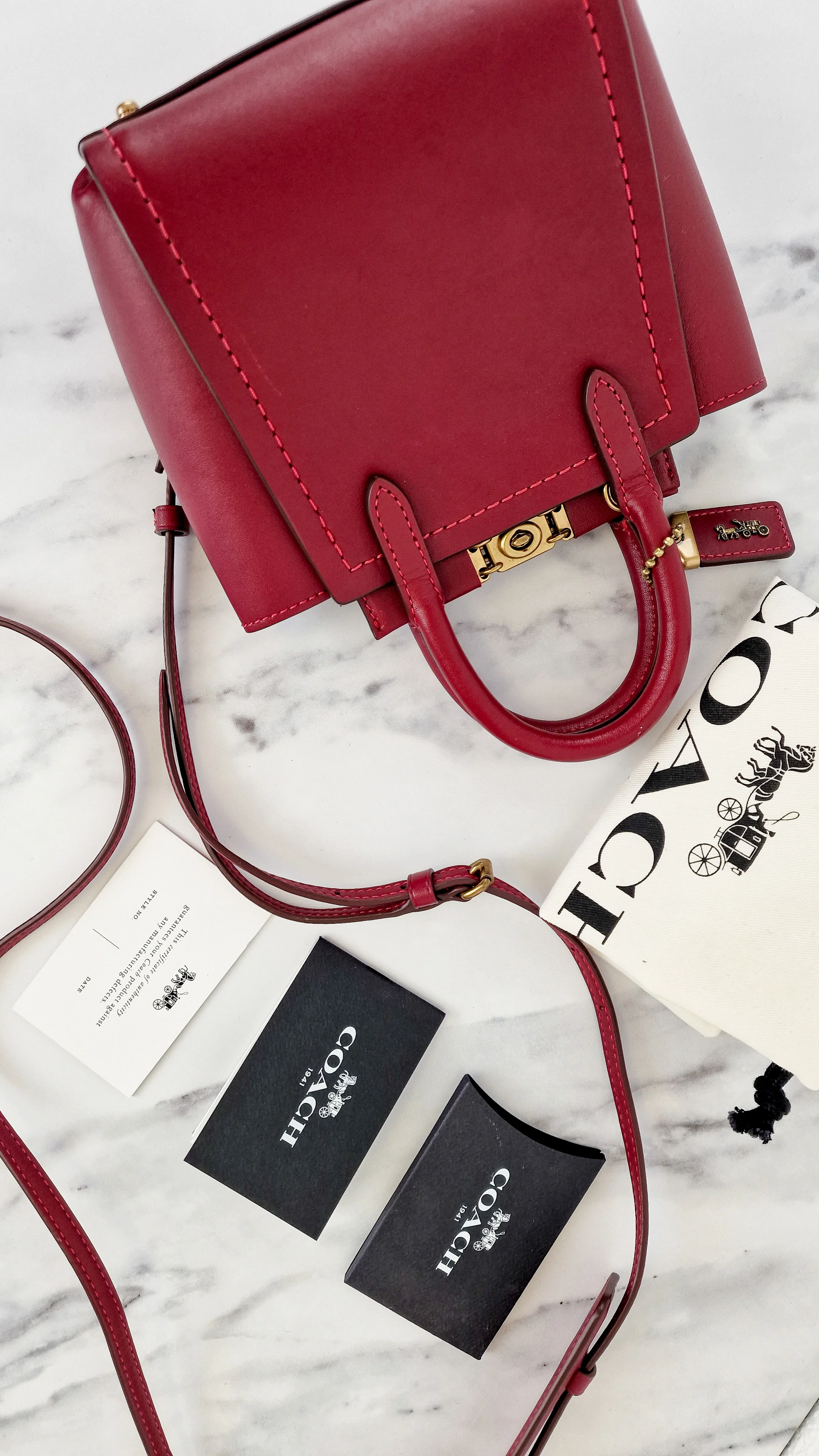 Coach 1941 Troupe Tote 16 in Deep Red Smooth Leather - Crossbody Mini Bag Handbag - Coach 79401 - Image 16