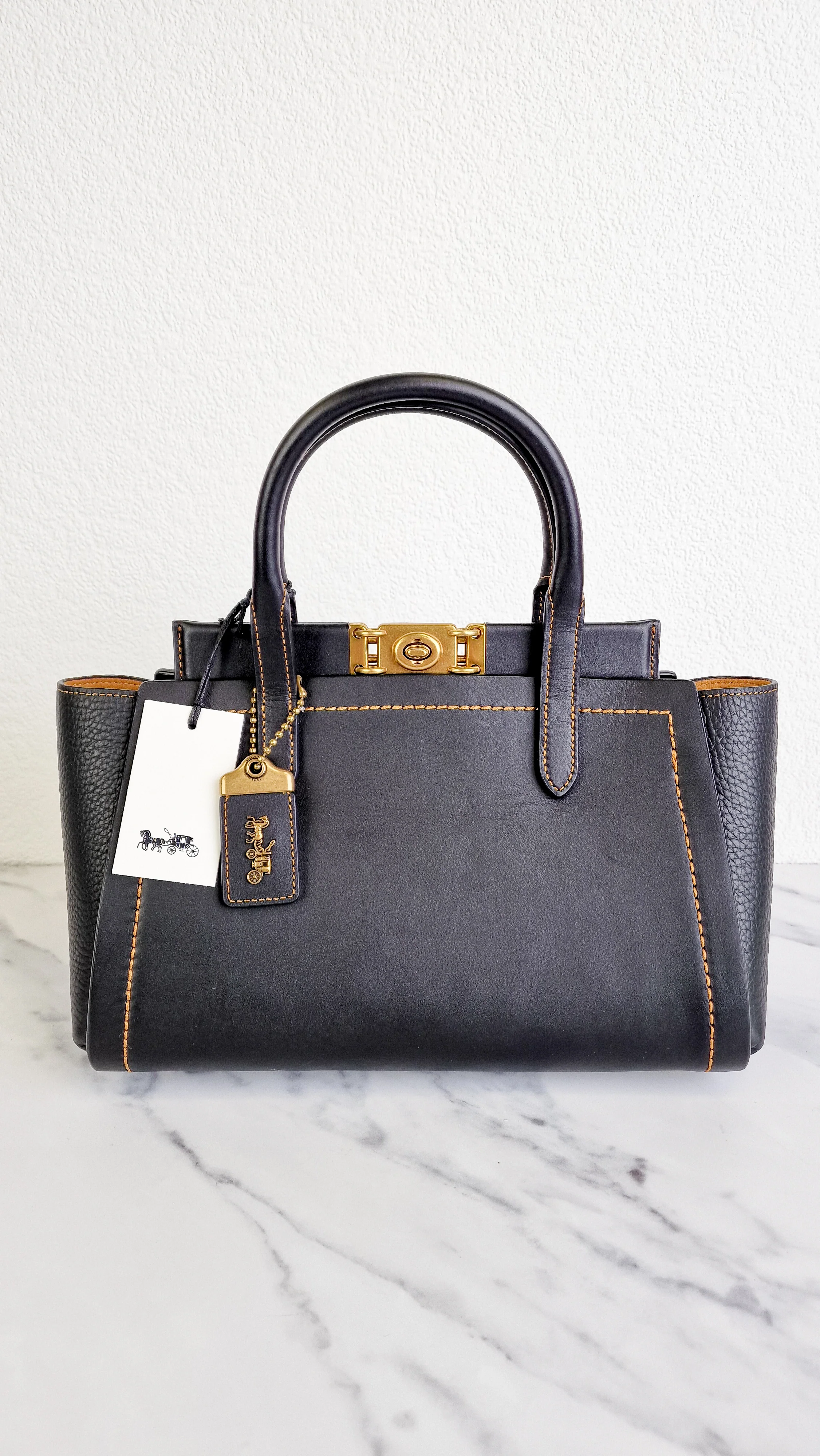 Coach 1941 Troupe Carryall in Black Smooth & Pebbled Leather - Handbag Tote Crossbody Bag - Coach 78159