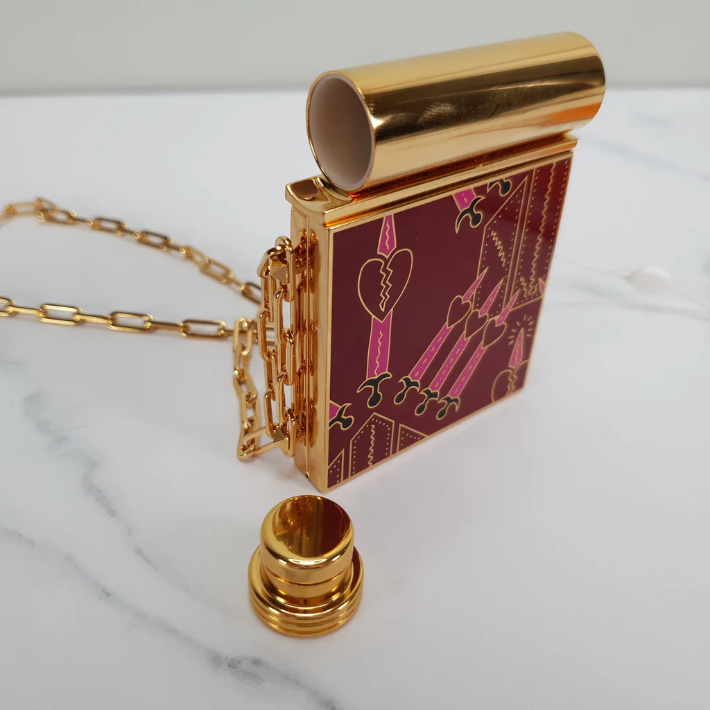 Valentino Garavani Loveblades Minaudiere Compact Mirror with Lipstick Holder on Chain - Image 6