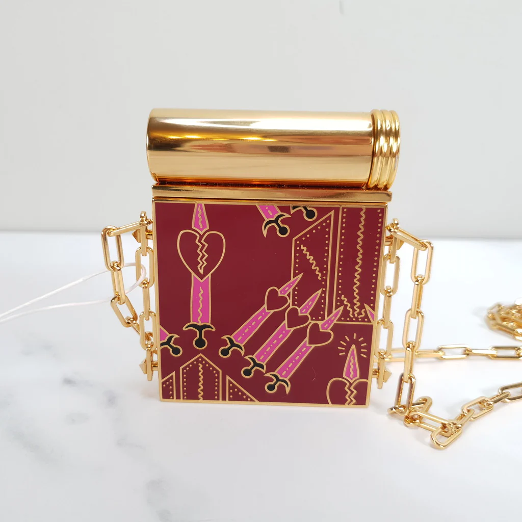 Valentino Garavani Loveblades Minaudiere Compact Mirror with Lipstick Holder on Chain - Image 9