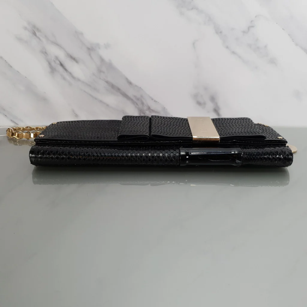 Versace Clutch Baguette in Black Patent Leather & Snakeskin with Medusa Medallion & Chain - Handbag - Image 4