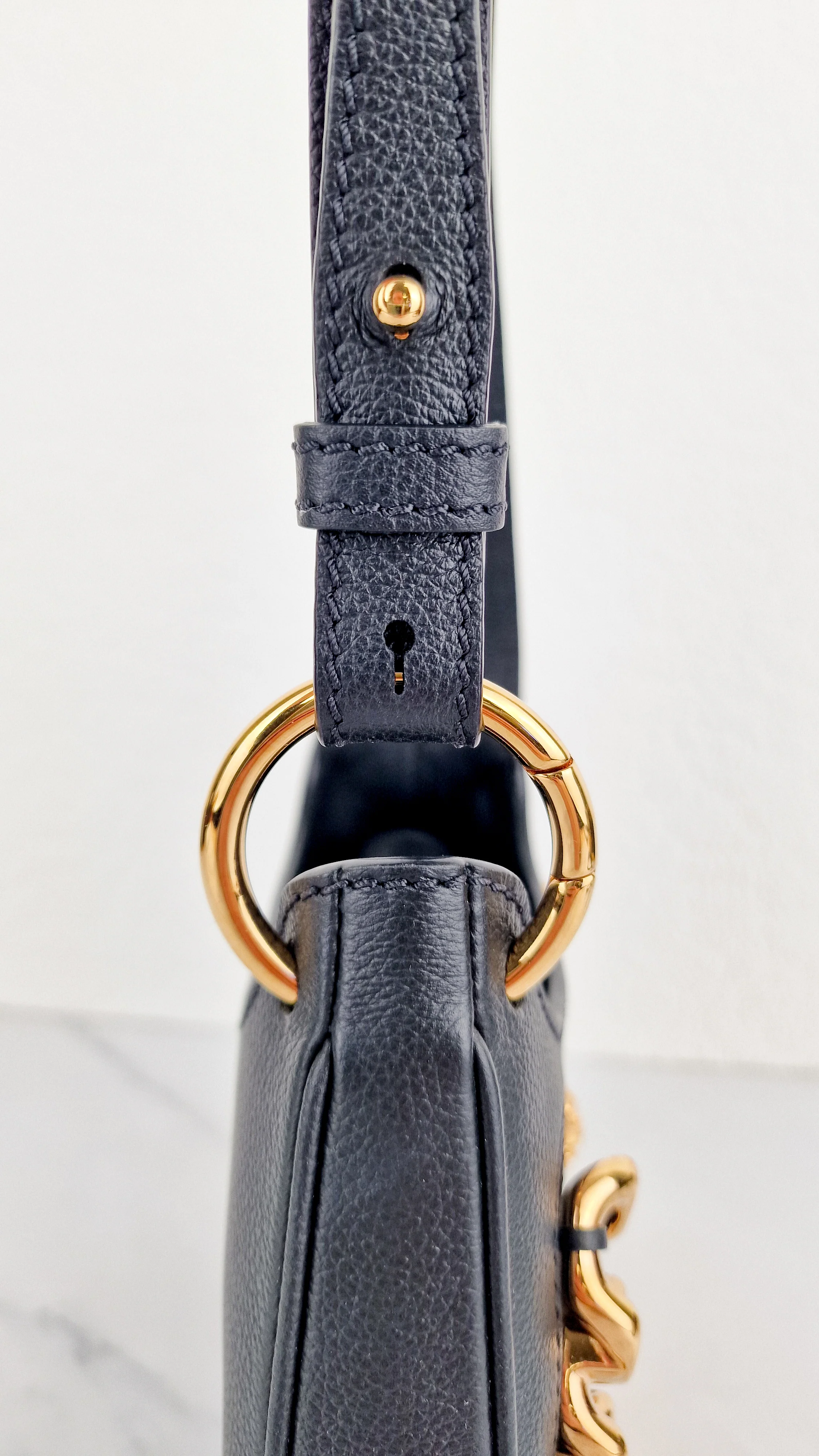 Versace La Medusa Hobo Bag in Black Calf Leather With Gold Chunky Chain & Medusa Head Curved - Image 10