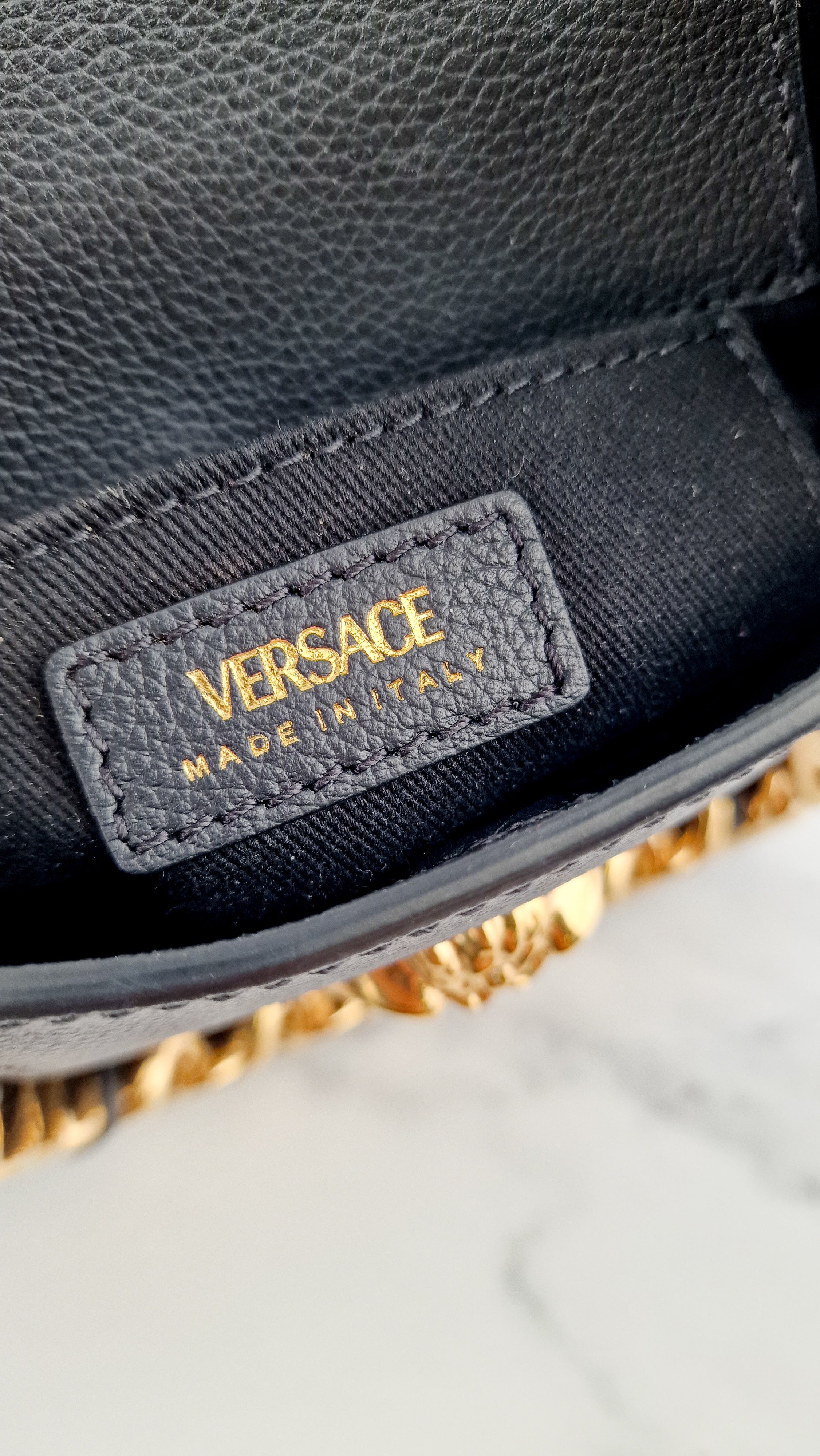 Versace La Medusa Hobo Bag in Black Calf Leather With Gold Chunky Chain & Medusa Head Curved - Image 15