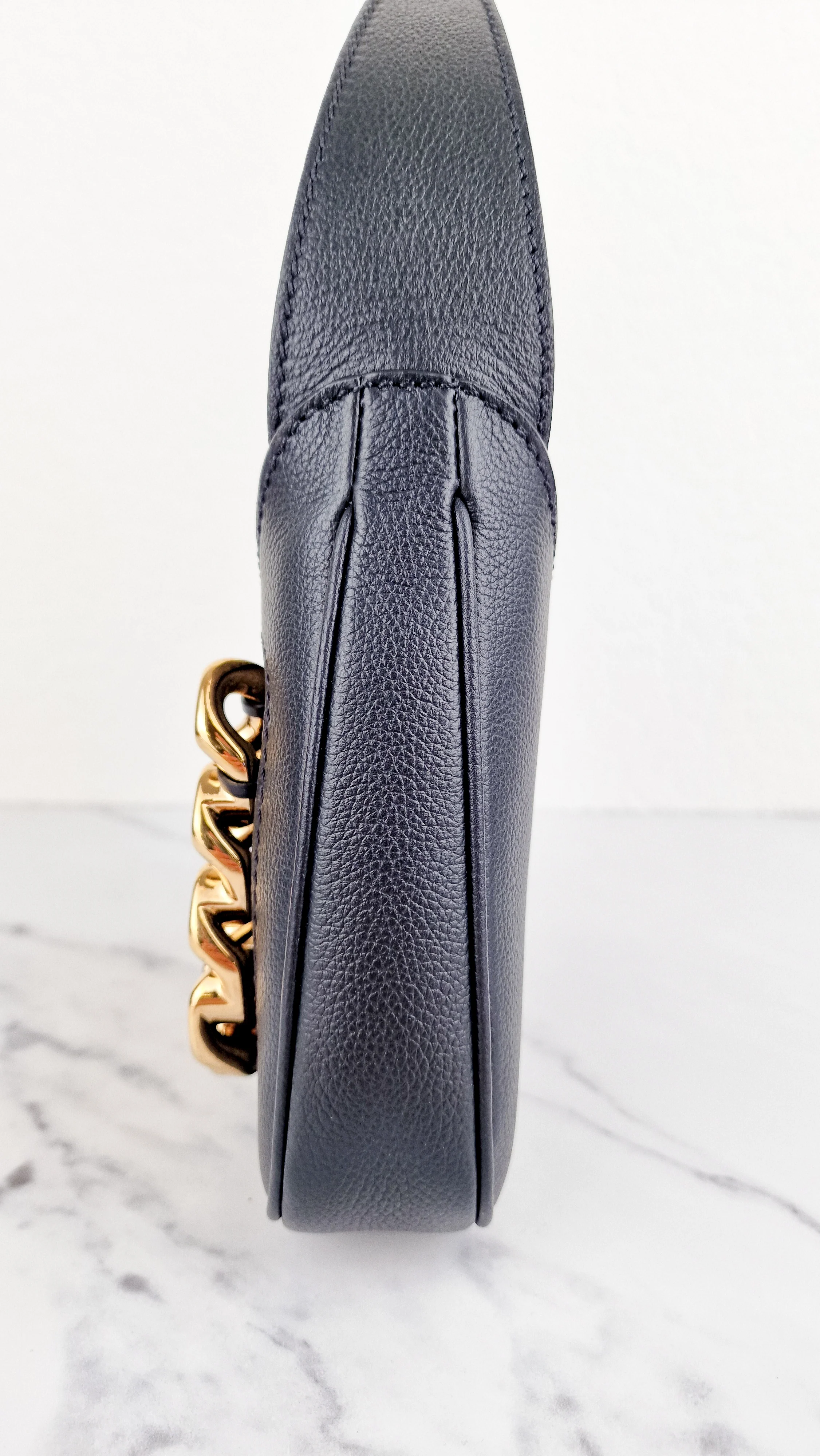 Versace La Medusa Hobo Bag in Black Calf Leather With Gold Chunky Chain & Medusa Head Curved - Image 6