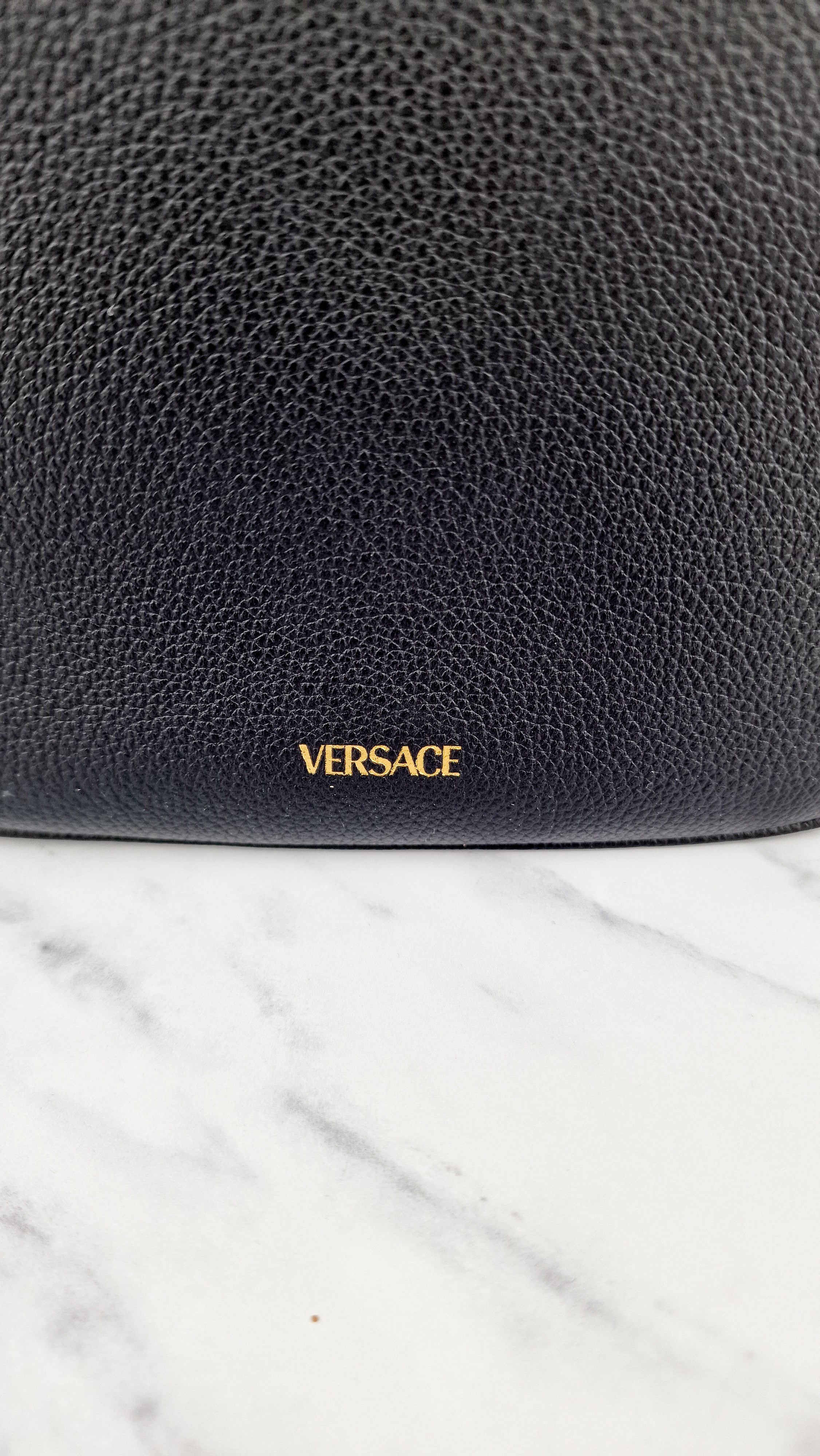 Versace La Medusa Hobo Bag in Black Calf Leather With Gold Chunky Chain & Medusa Head Curved - Image 8