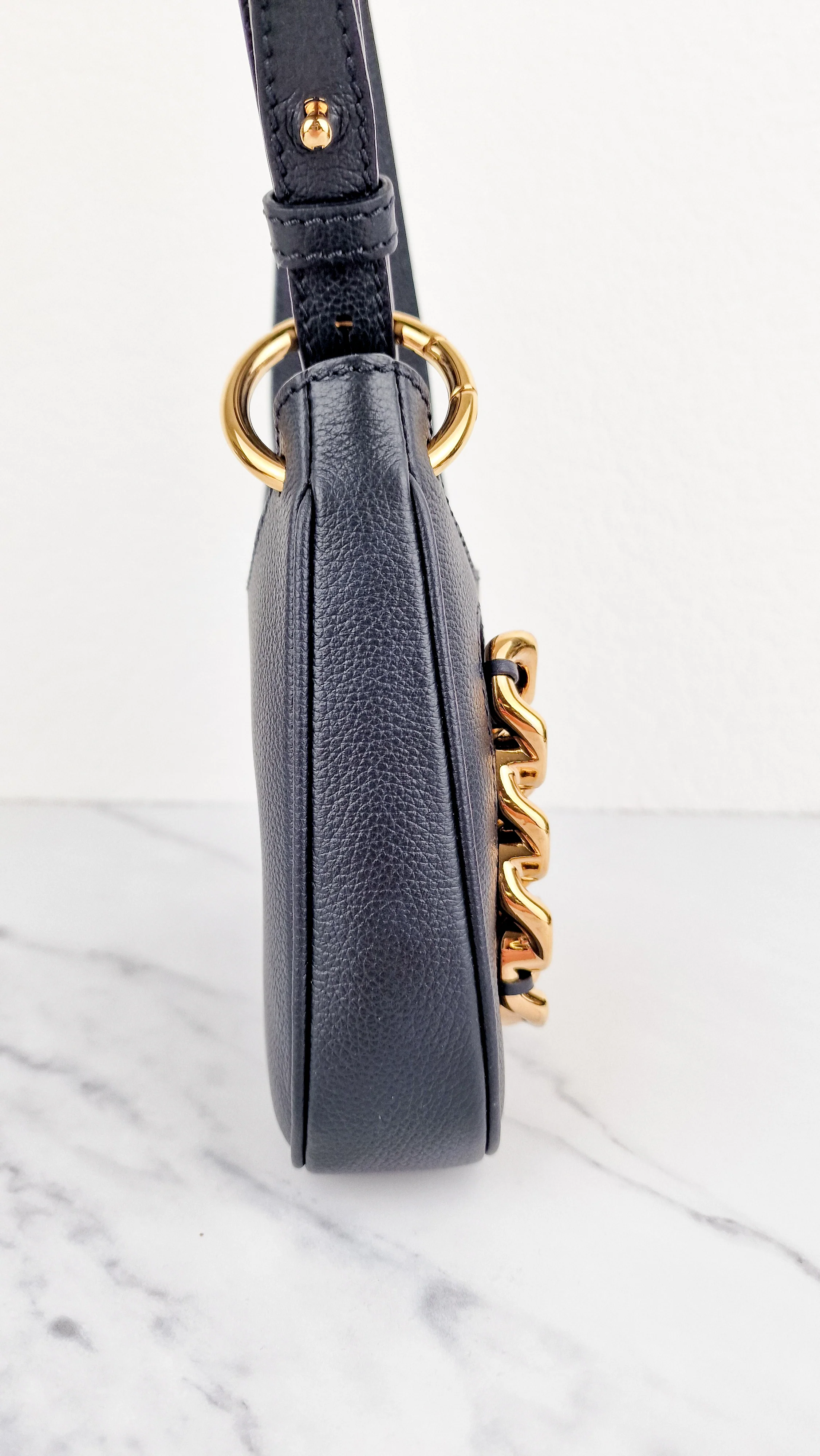 Versace La Medusa Hobo Bag in Black Calf Leather With Gold Chunky Chain & Medusa Head Curved - Image 9