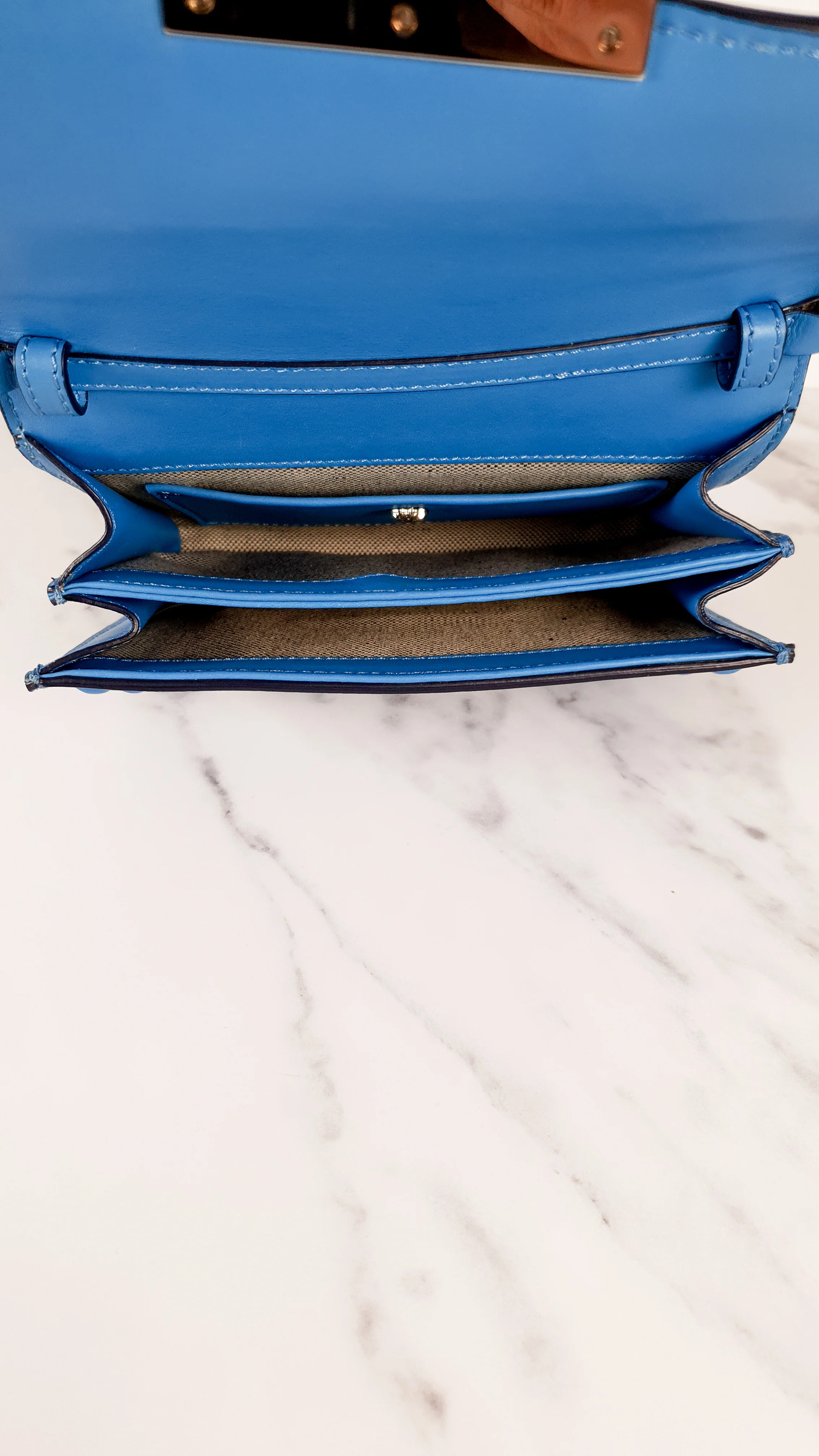 Versace Ryder Small Medusa Blue Crossbody Flap bag in Smooth Leather - Light Blue Clutch - Image 11