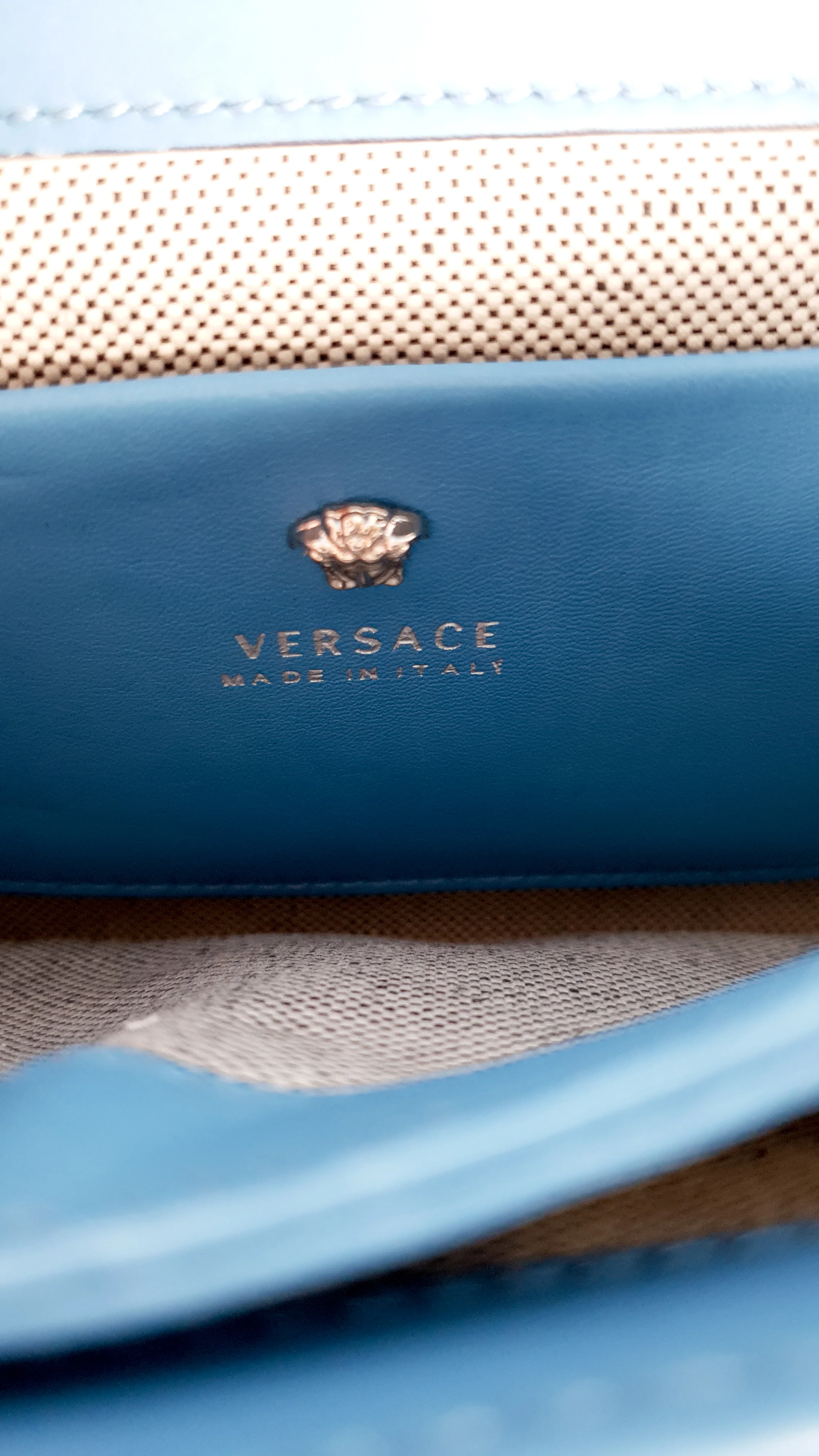 Versace Ryder Small Medusa Blue Crossbody Flap bag in Smooth Leather - Light Blue Clutch - Image 12