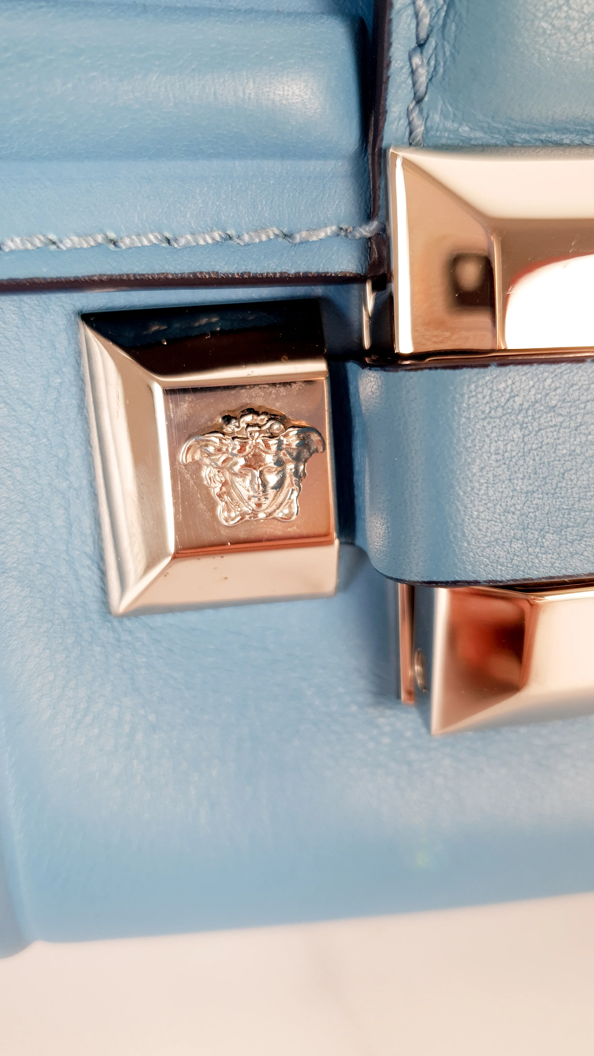 Versace Ryder Small Medusa Blue Crossbody Flap bag in Smooth Leather - Light Blue Clutch - Image 5