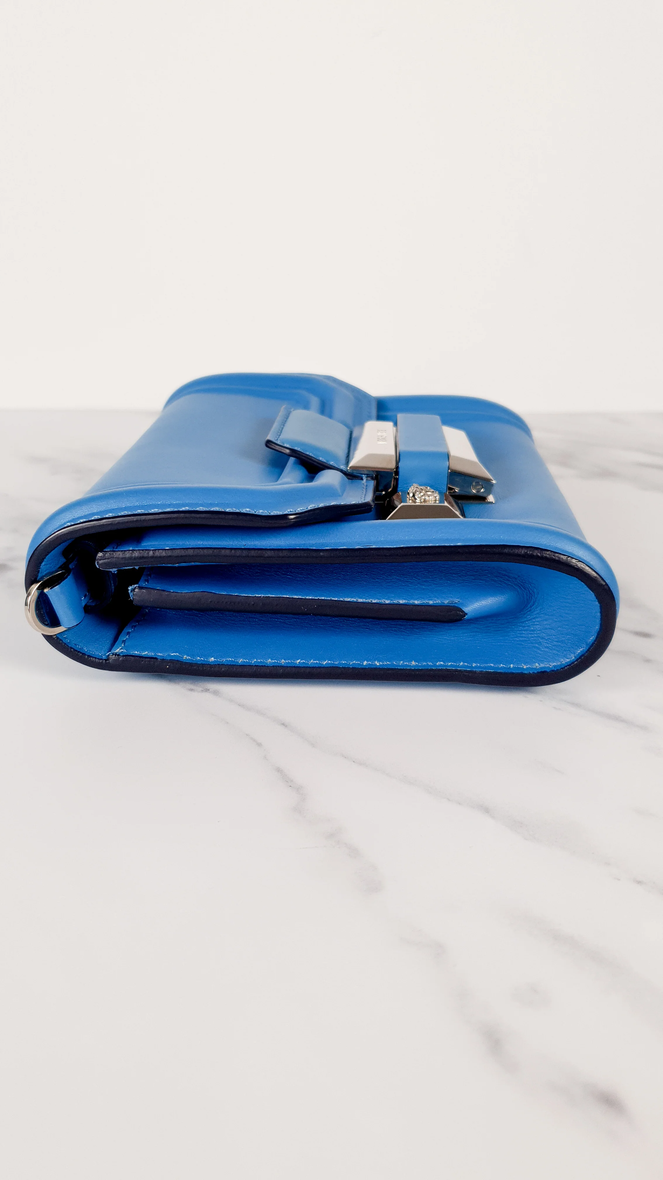 Versace Ryder Small Medusa Blue Crossbody Flap bag in Smooth Leather - Light Blue Clutch - Image 7