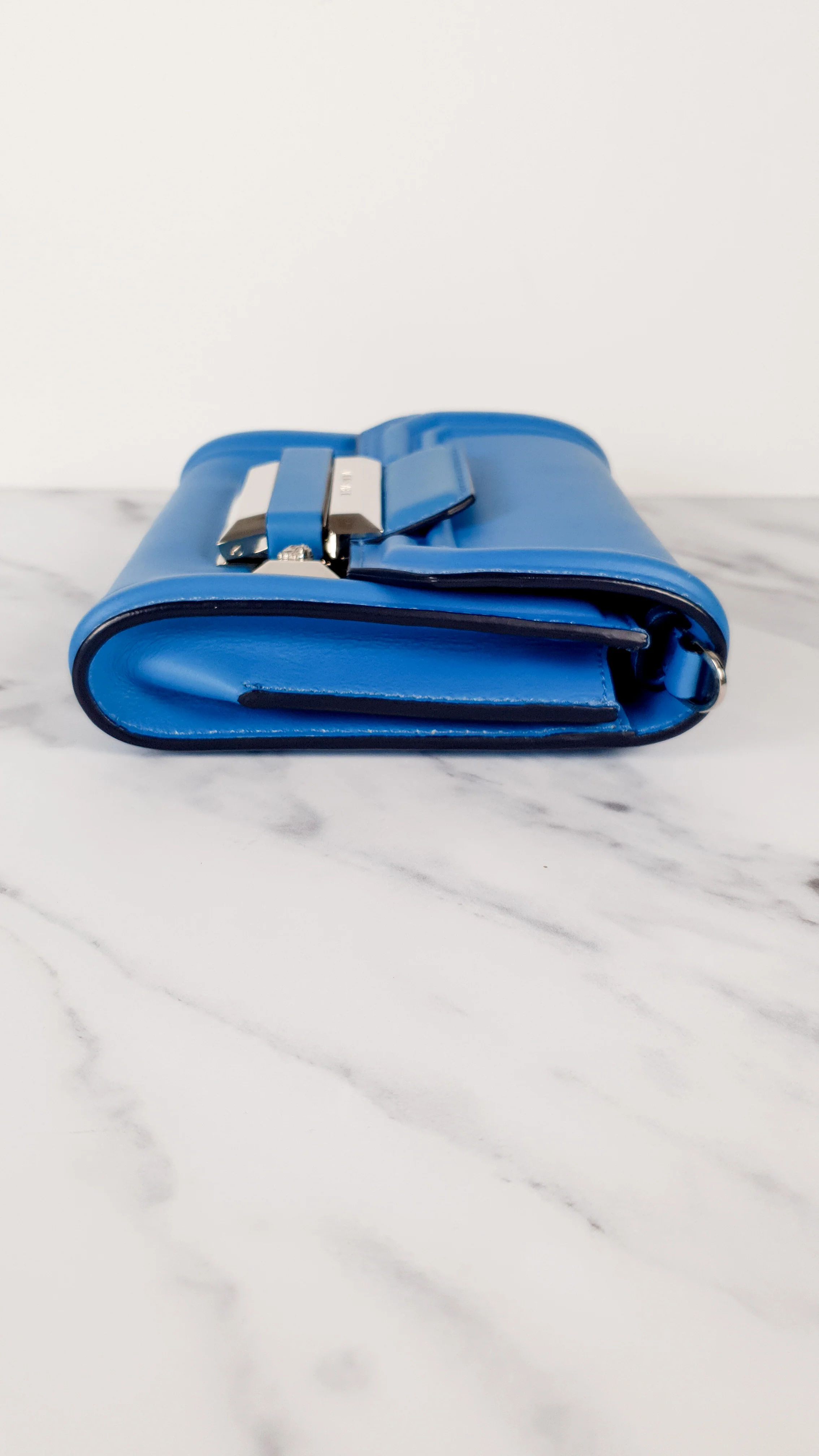 Versace Ryder Small Medusa Blue Crossbody Flap bag in Smooth Leather - Light Blue Clutch - Image 9