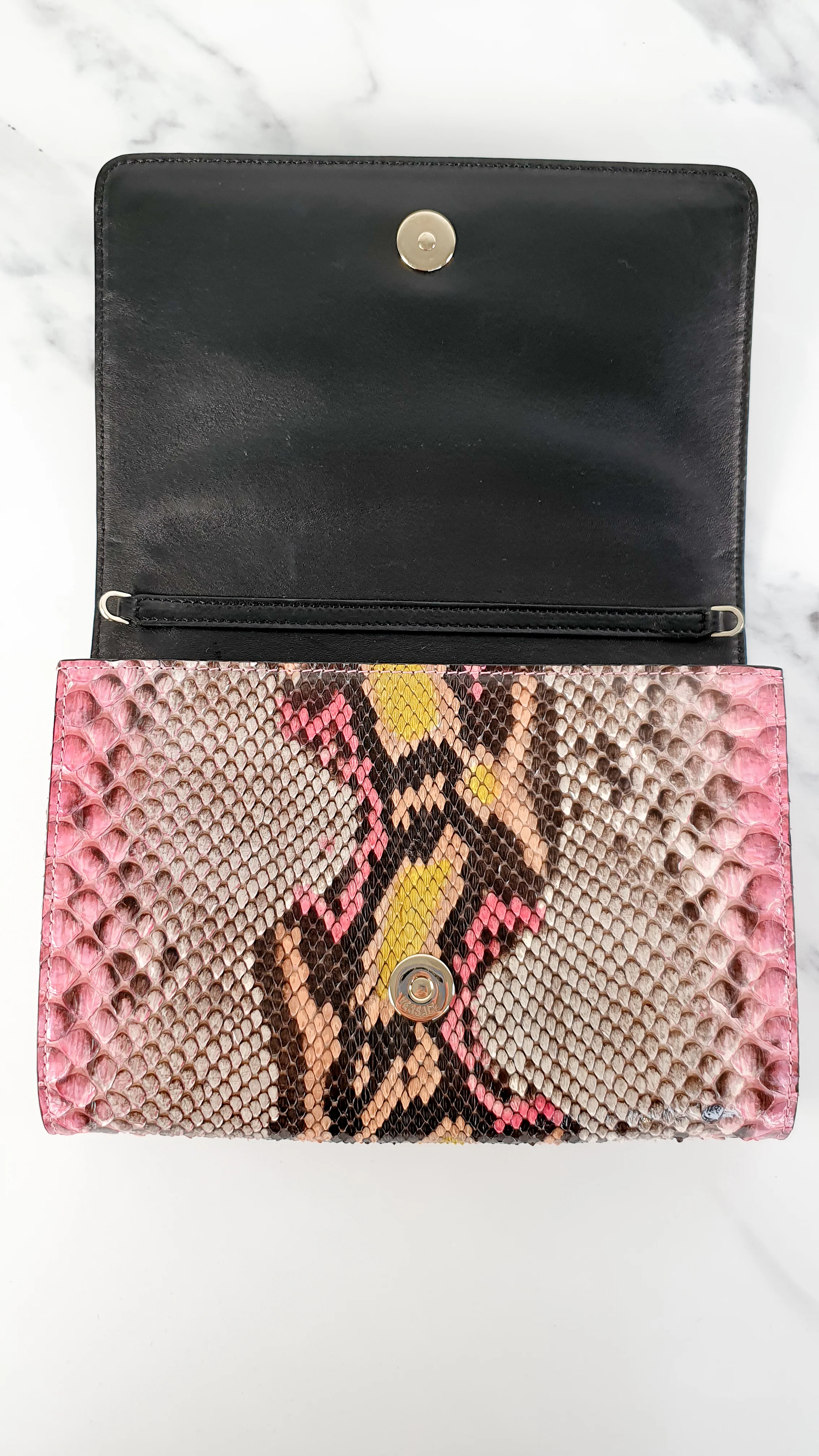 Versace Medusa Python Snakeskin Crossbody Bag Clutch - Flap bag in Pink and Yellow - Image 10