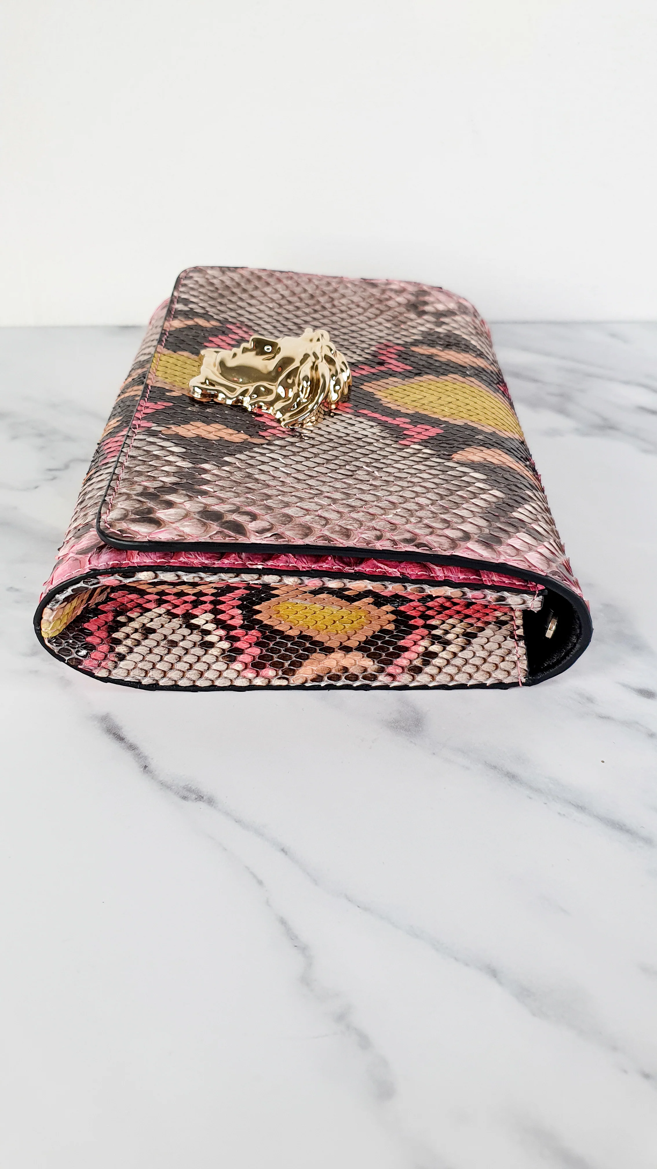 Versace Medusa Python Snakeskin Crossbody Bag Clutch - Flap bag in Pink and Yellow - Image 5