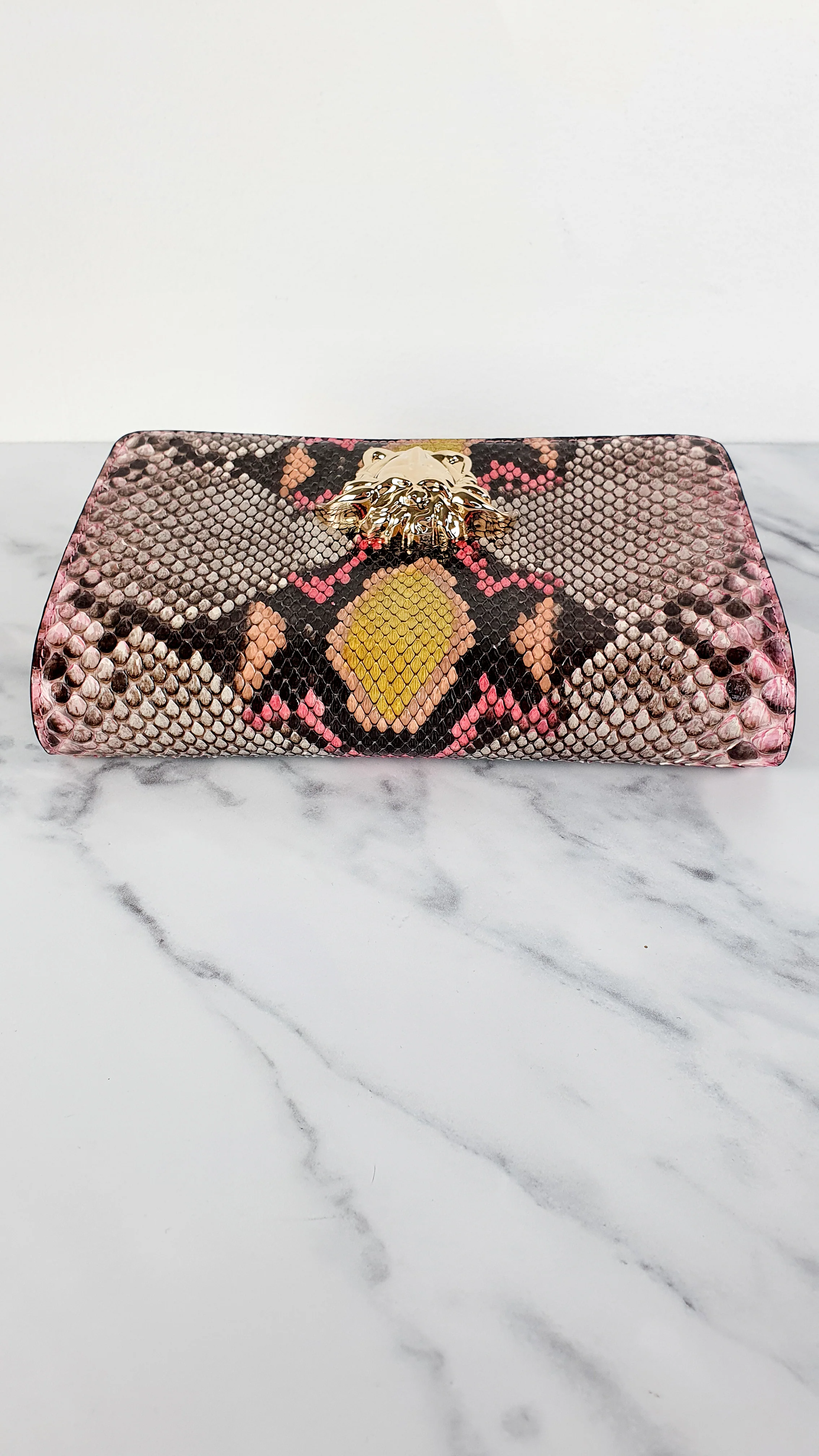 Versace Medusa Python Snakeskin Crossbody Bag Clutch - Flap bag in Pink and Yellow - Image 6