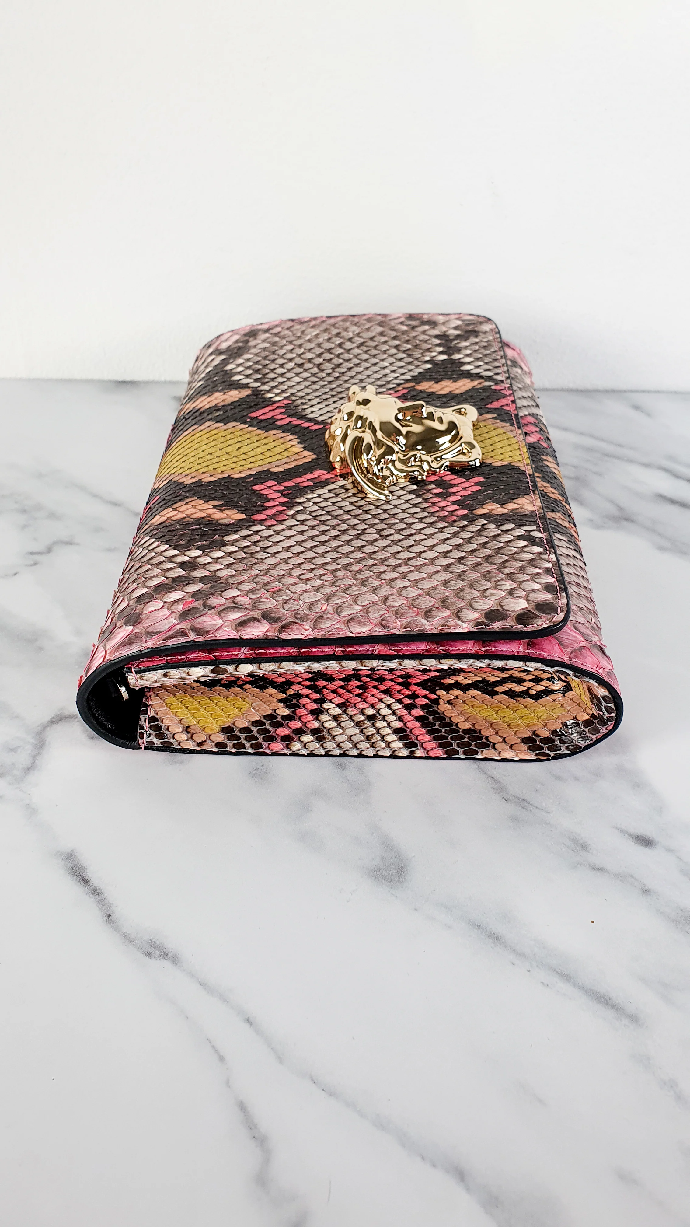 Versace Medusa Python Snakeskin Crossbody Bag Clutch - Flap bag in Pink and Yellow - Image 7