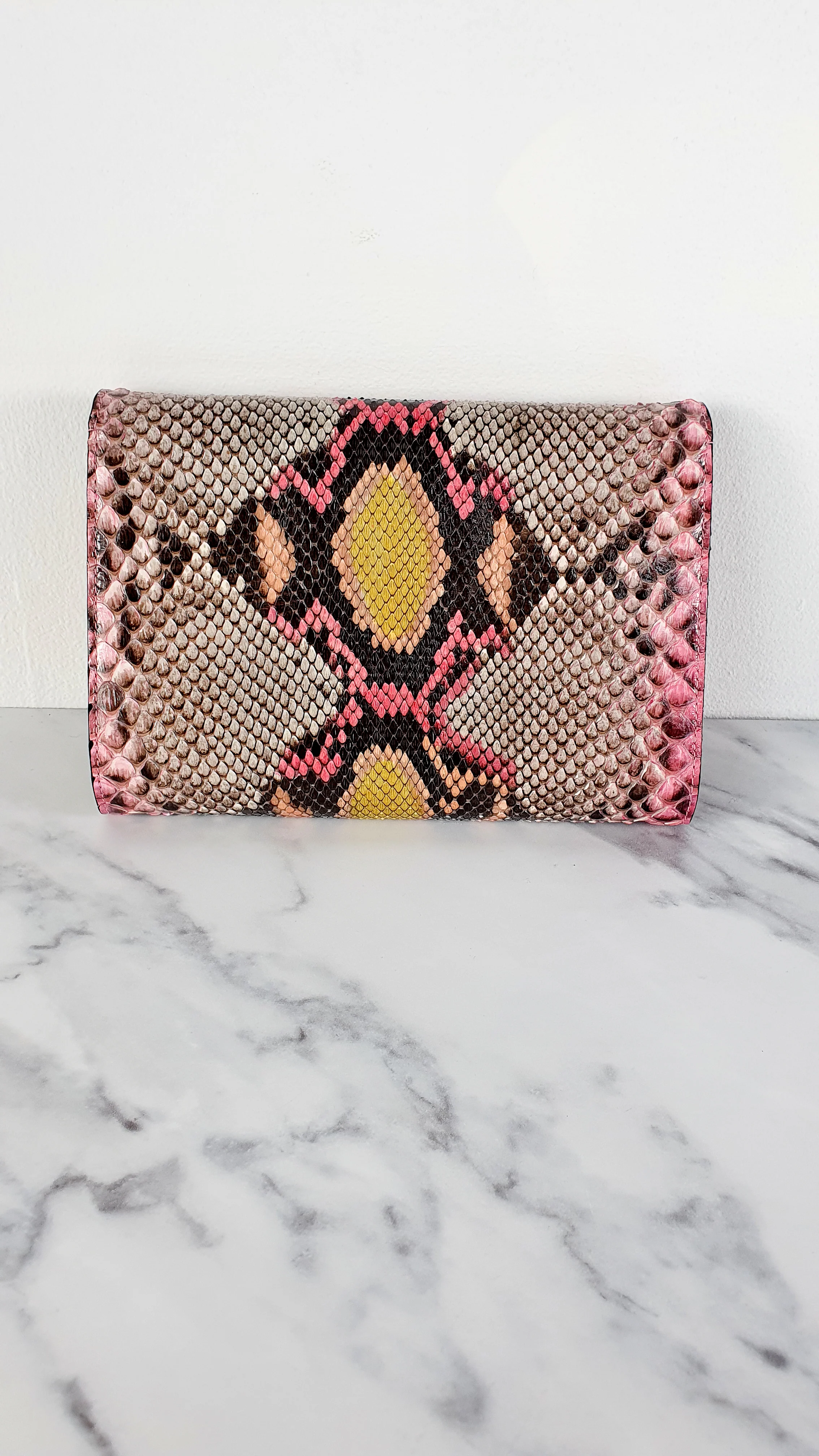 Versace Medusa Python Snakeskin Crossbody Bag Clutch - Flap bag in Pink and Yellow - Image 9