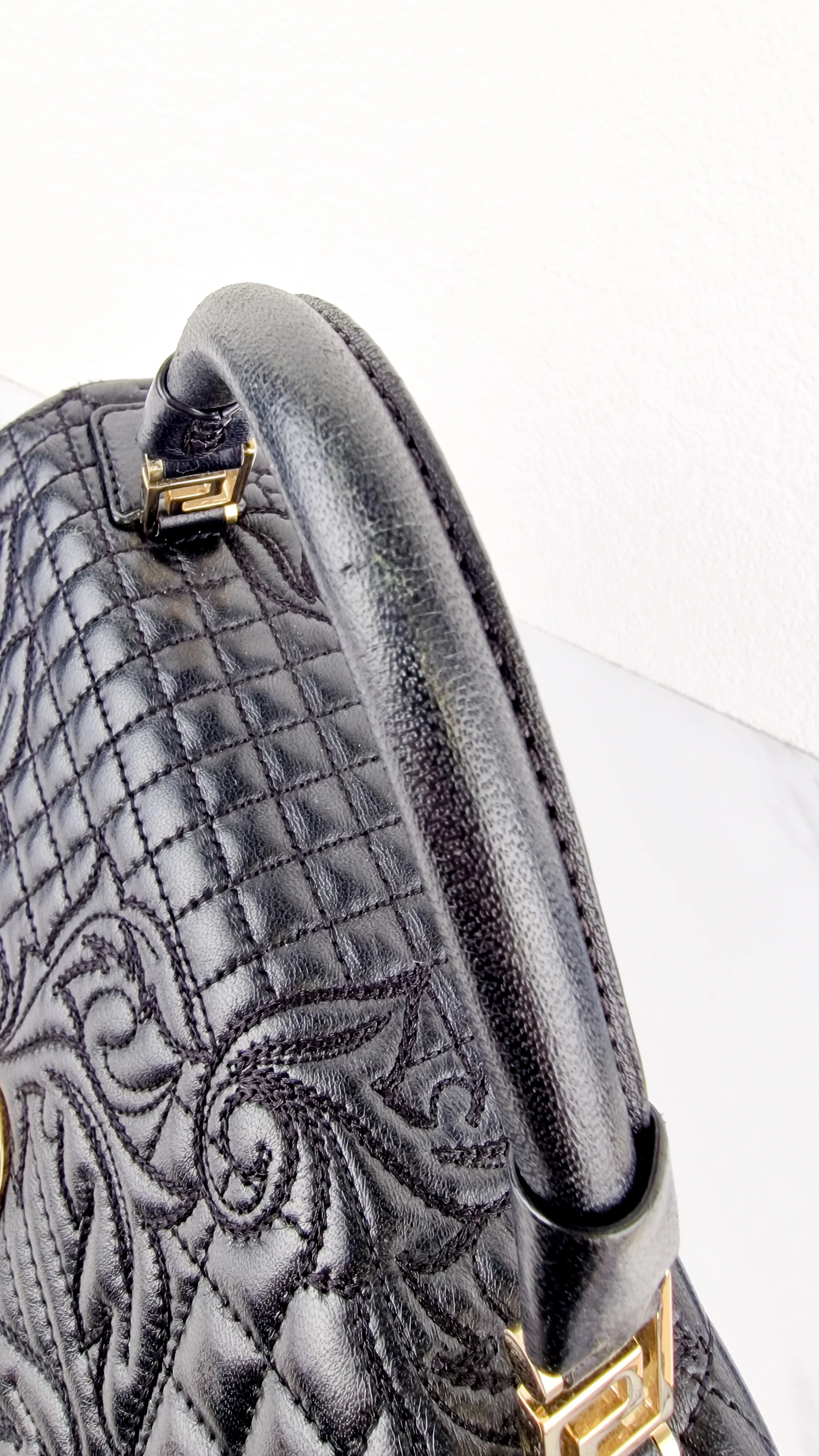Versace Vanitas Altea Baroque Quilted Leather Black Handbag with Medusa Tassel - Image 11