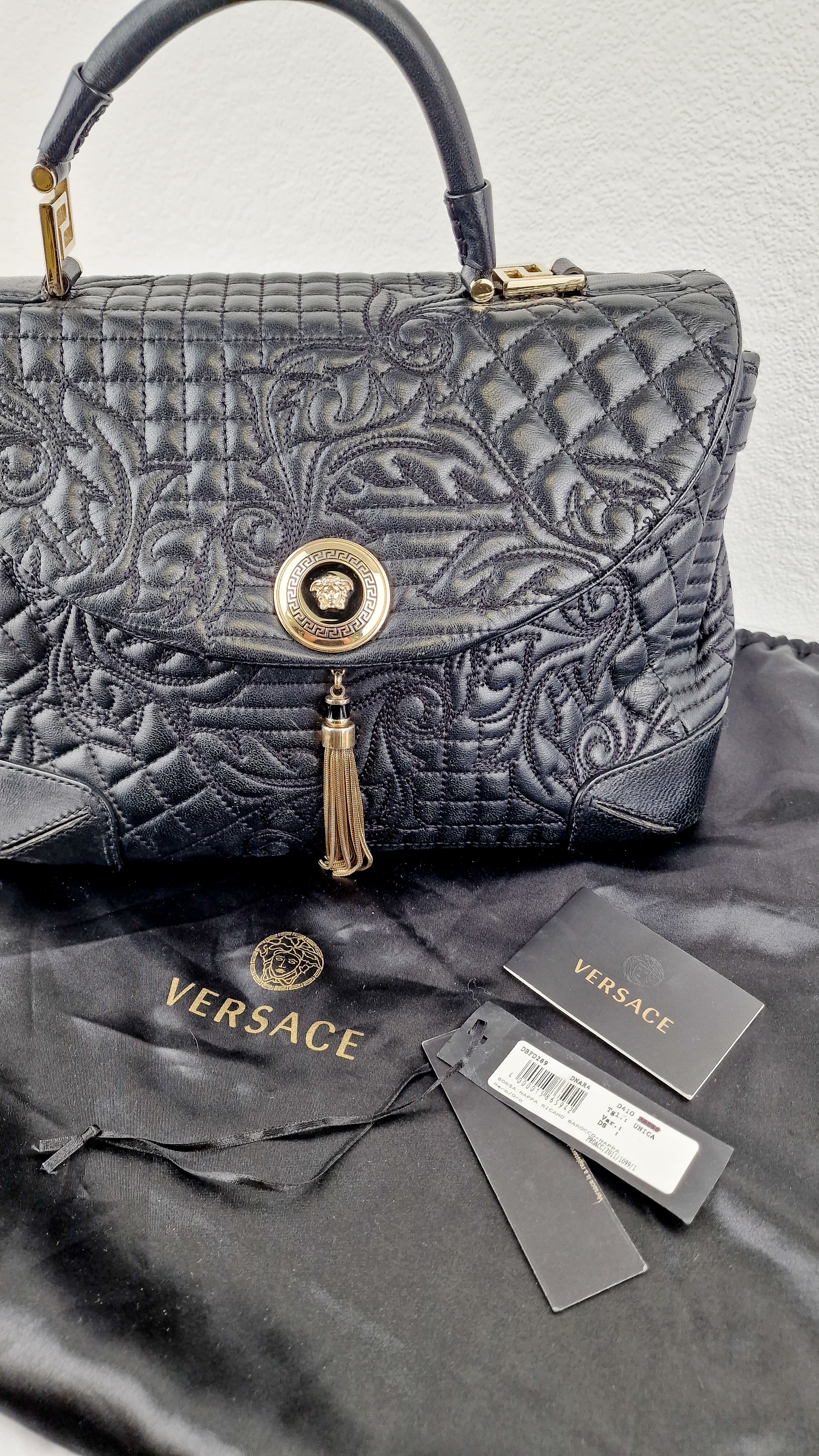 Versace Vanitas Altea Baroque Quilted Leather Black Handbag with Medusa Tassel - Image 20