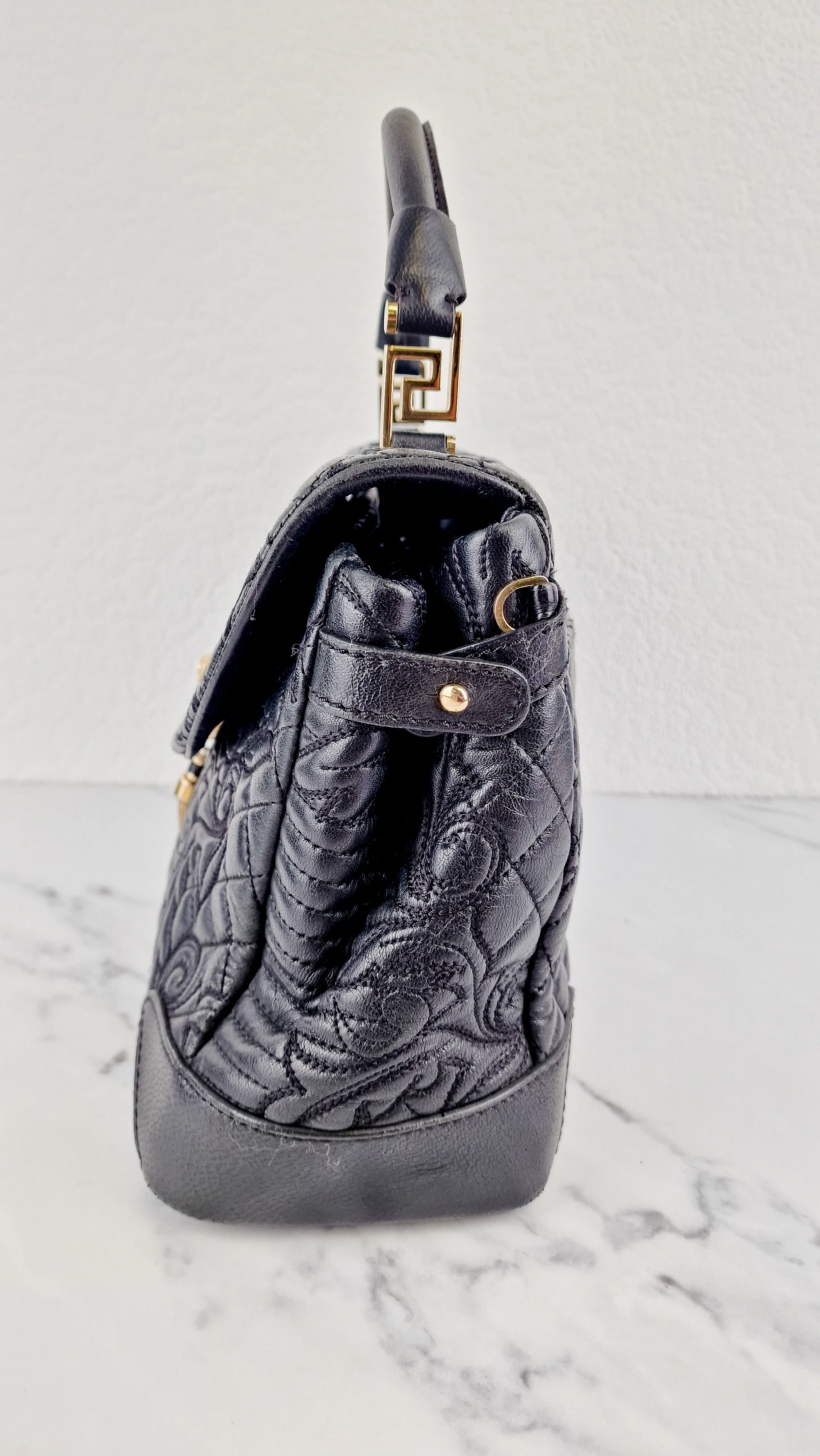 Versace Vanitas Altea Baroque Quilted Leather Black Handbag with Medusa Tassel - Image 5
