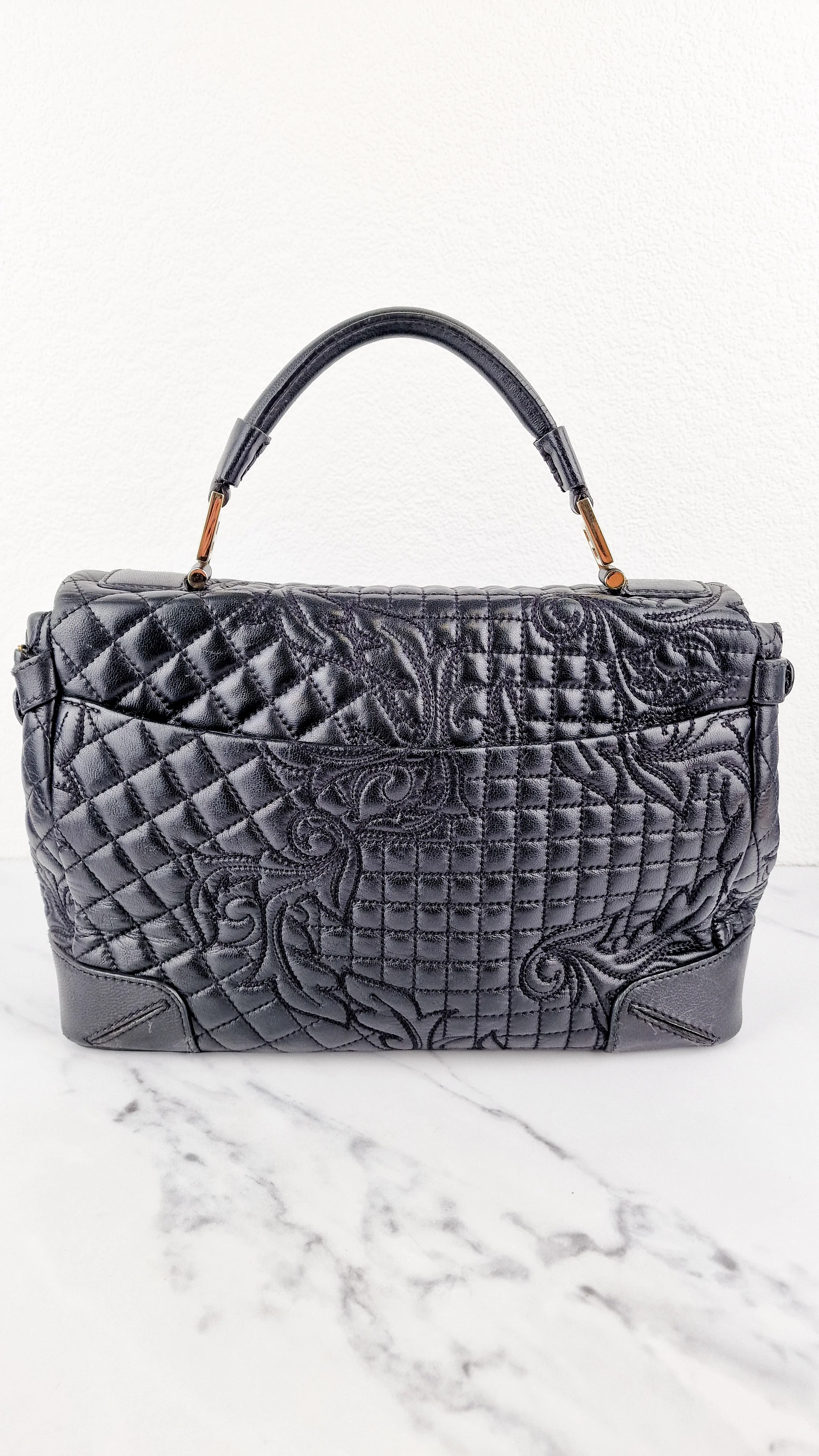 Versace Vanitas Altea Baroque Quilted Leather Black Handbag with Medusa Tassel - Image 6