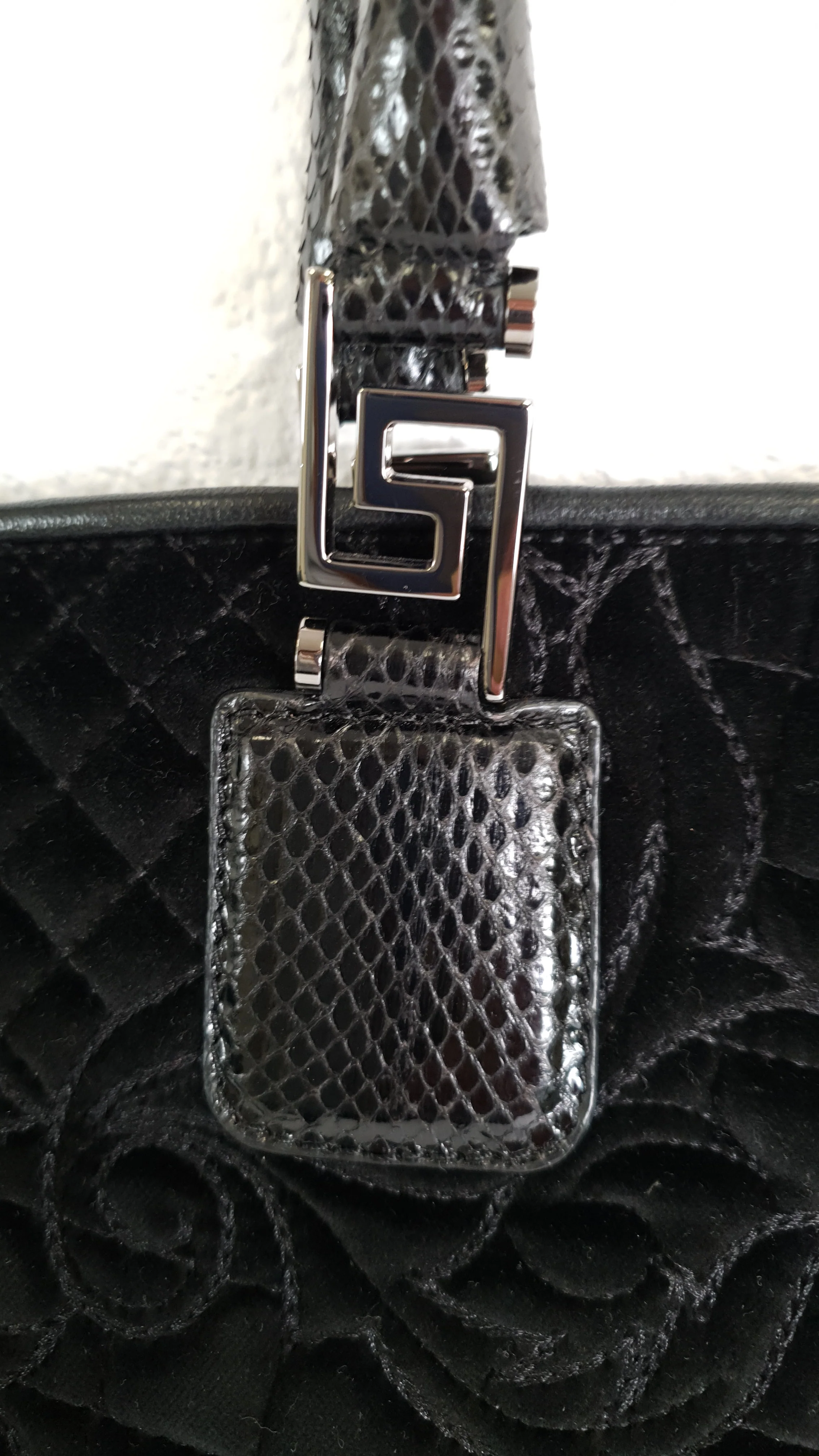 Versace Vanitas Baroque Quilted Velvet Tote With Snakeskin Handles - Black Handbag Shoulder Bag Work Bag with Medusa Charm - Image 6