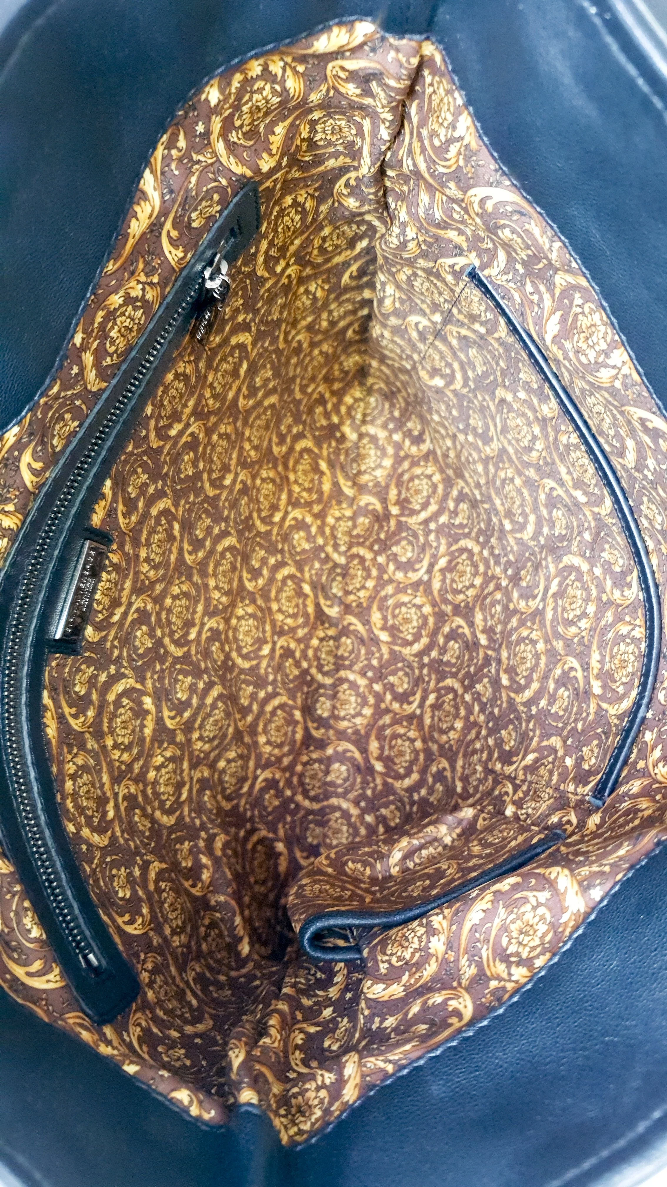 Versace Vanitas Baroque Quilted Velvet Tote With Snakeskin Handles - Black Handbag Shoulder Bag Work Bag with Medusa Charm - Image 9