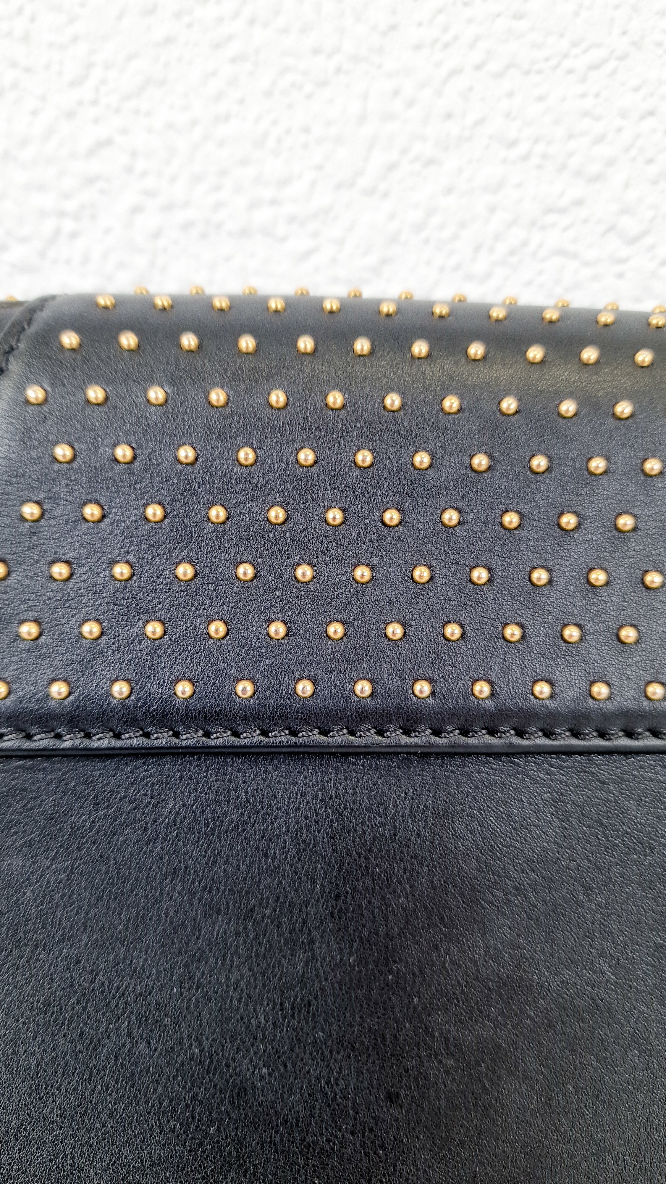Versace Virtus Western Stud Flap Bag Clutch With Gold Chain in Black Smooth Leather - Crossbody Shoulder Bag - Image 9