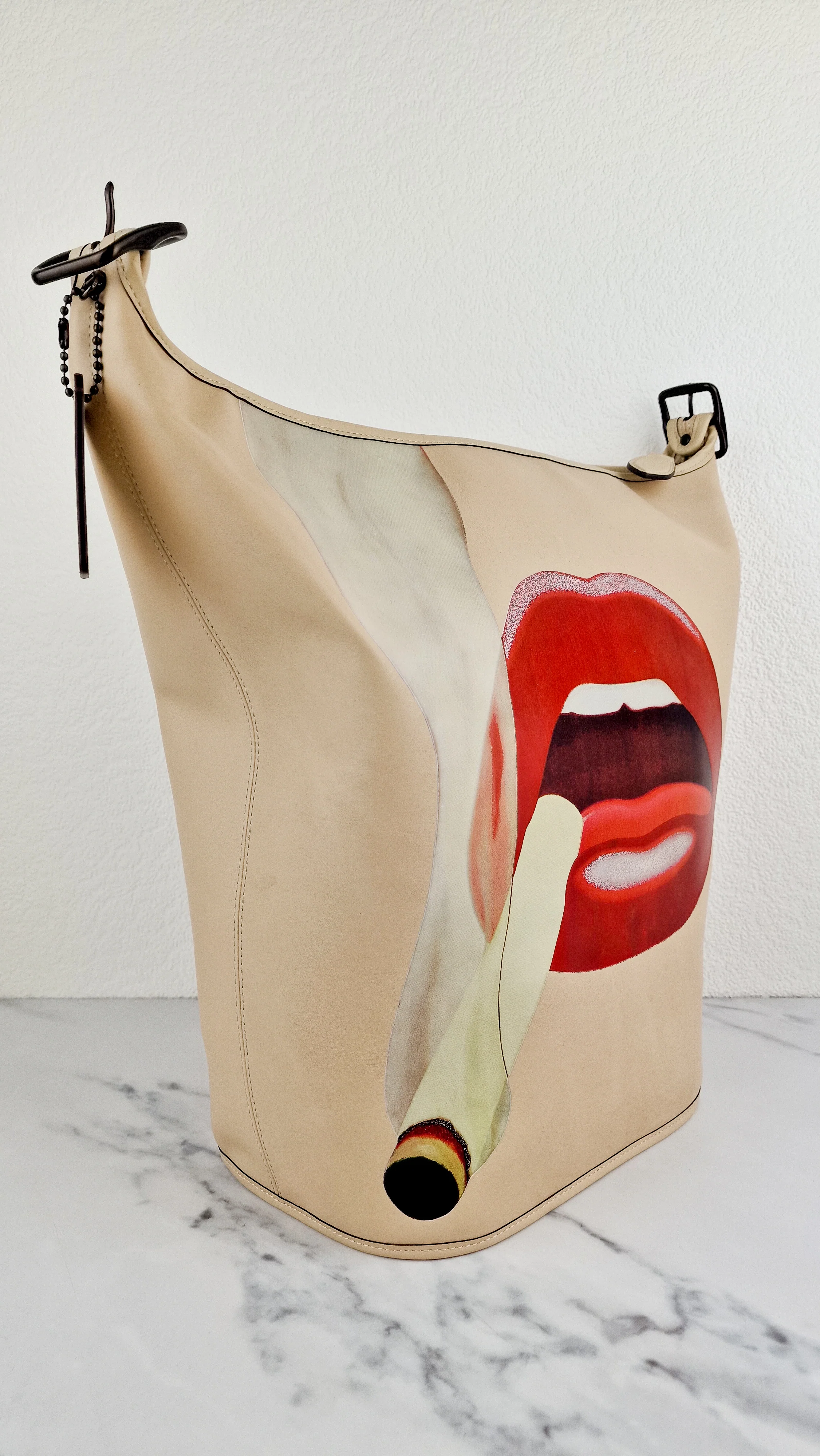 Coach x Tom Wesselmann Duffle 27 Bucket Bag in Ivory With Cigarette Lips - Coach CA306 - Image 3