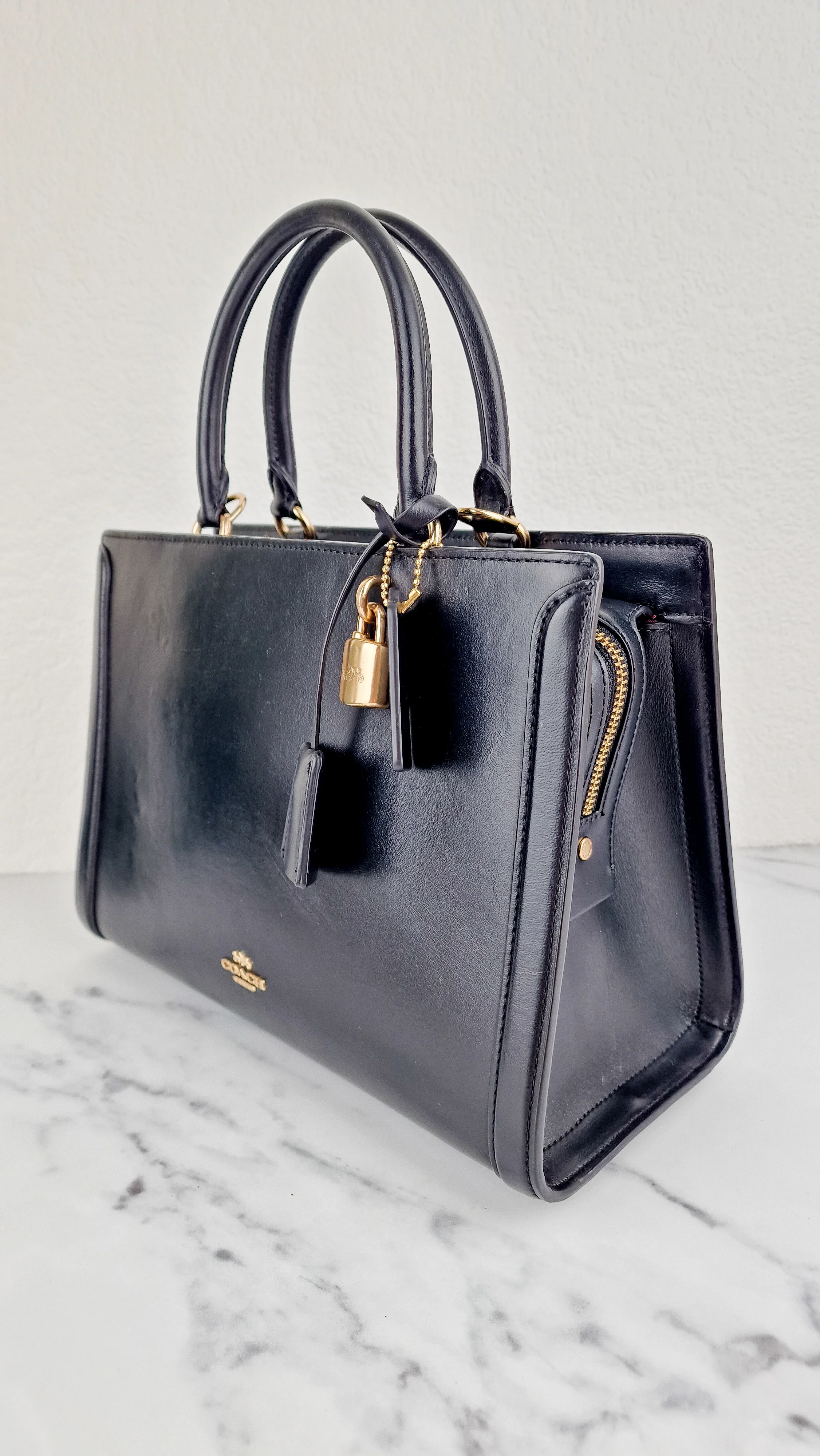 Coach Zoe Carryall Handbag in Smooth Black Leather - Coach F49500 - Image 4